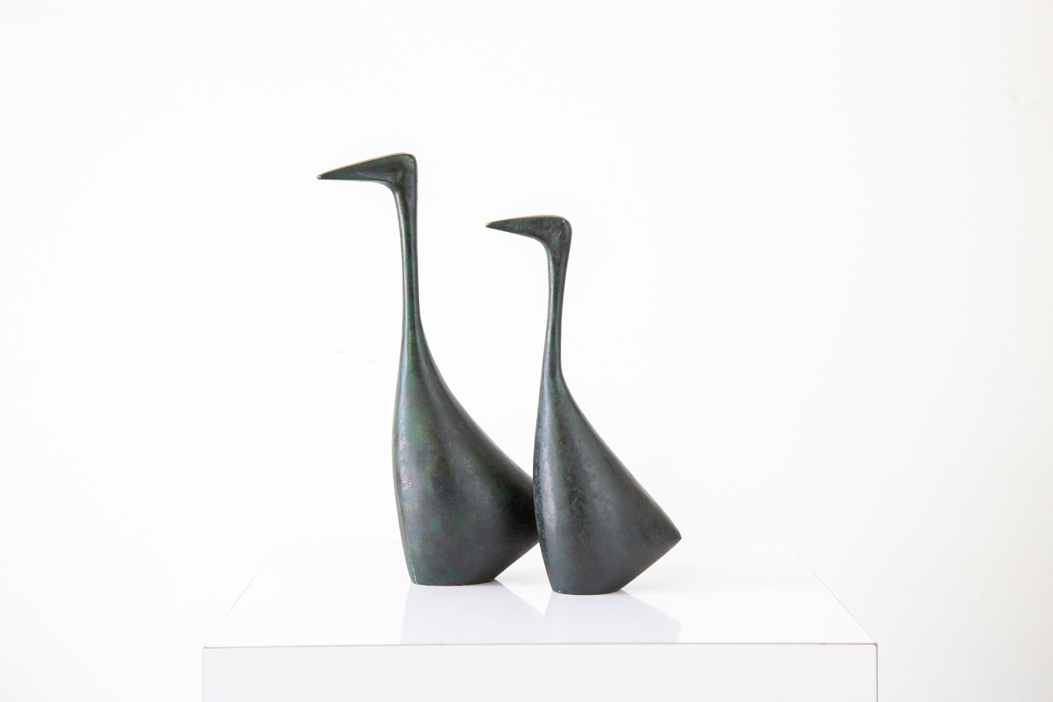 1960s Mid Century Japanese Iron Bird / Crane sculpture set 1