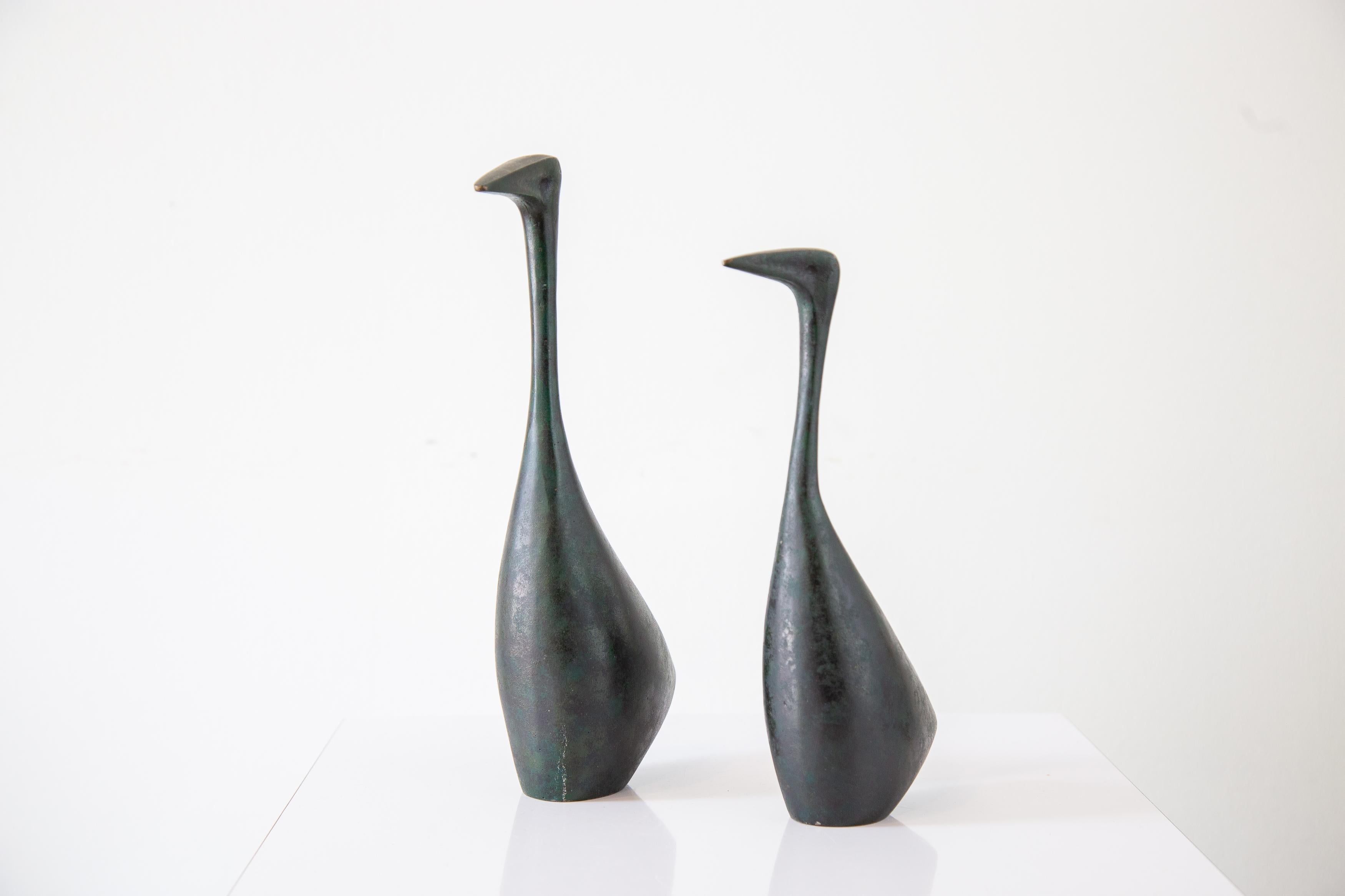 1960s Mid Century Japanese Iron Bird / Crane sculpture set 3