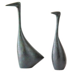1960s Mid Century Japanese Iron Bird / Crane sculpture set