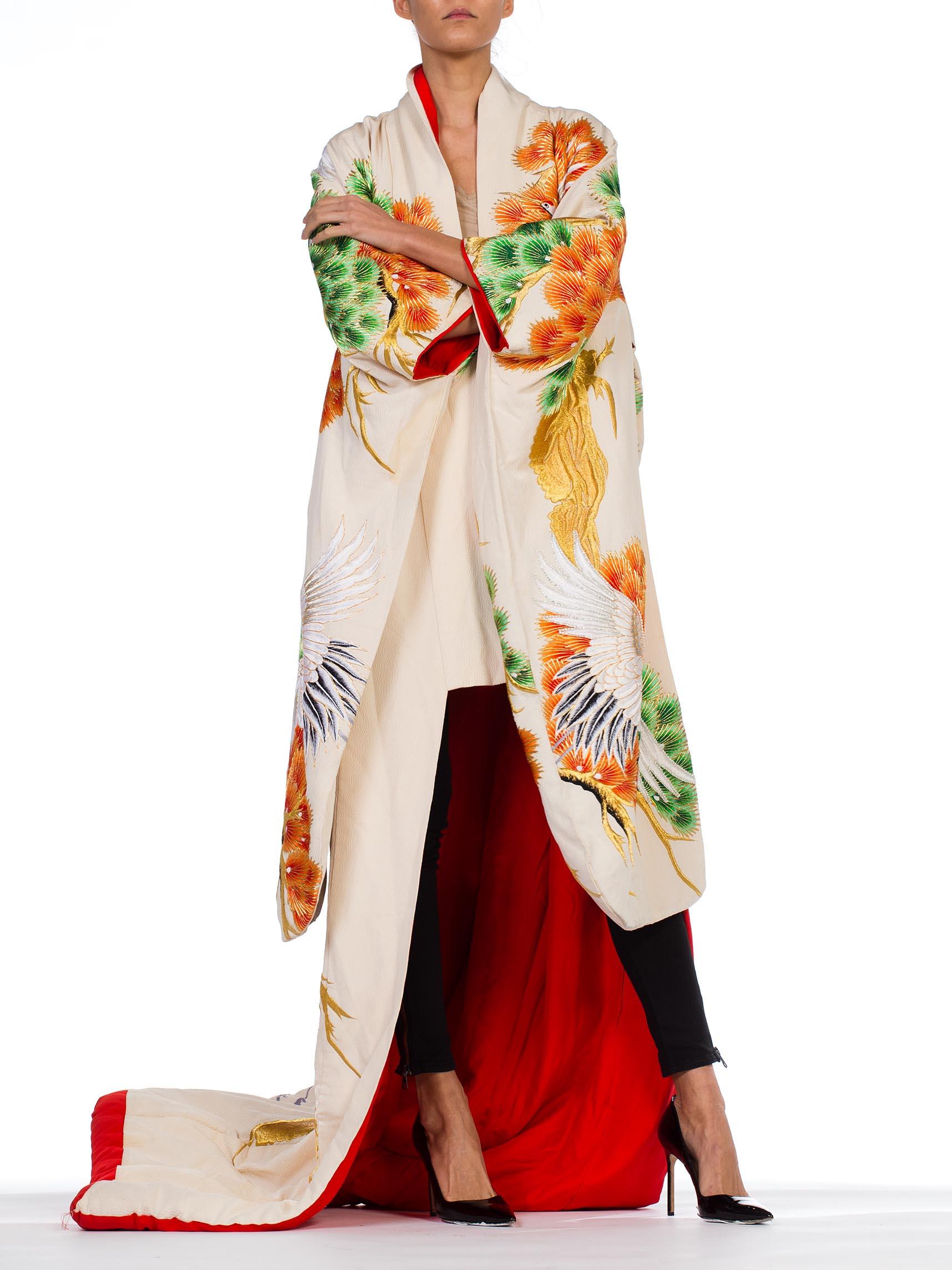 Women's 1960S Mid Century Japanese Wedding Kimono With Embroidery Cranes Crystals For Sale