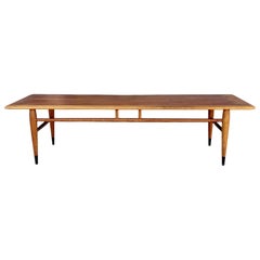 1960s Mid-Century Lane 'Acclaim' Walnut & Oak Surfboard Coffee Table