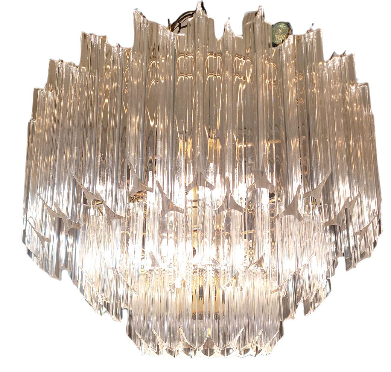 Italian 1960s Midcentury Large Three Tier Lucite Waterfall Chandelier For Sale
