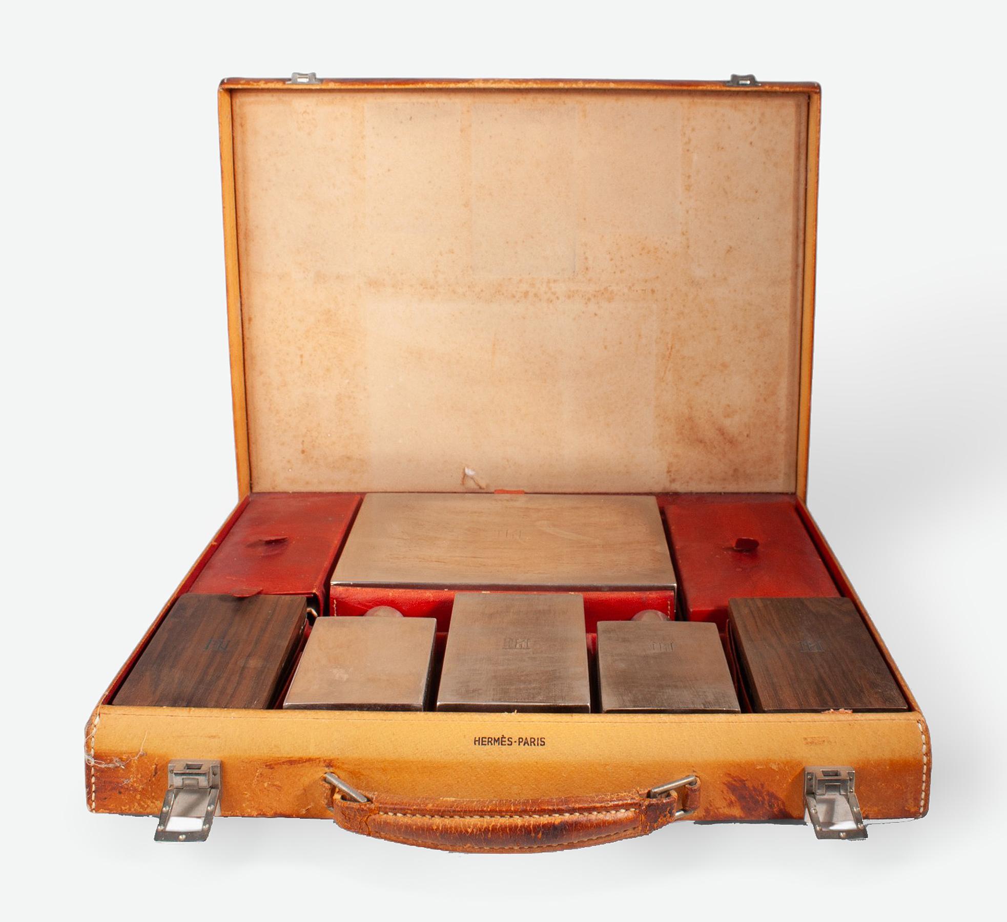Mid-20th Century 1960s Mid-Century Leather Travel Case with Vanity/Grooming Set by Hermés, France For Sale