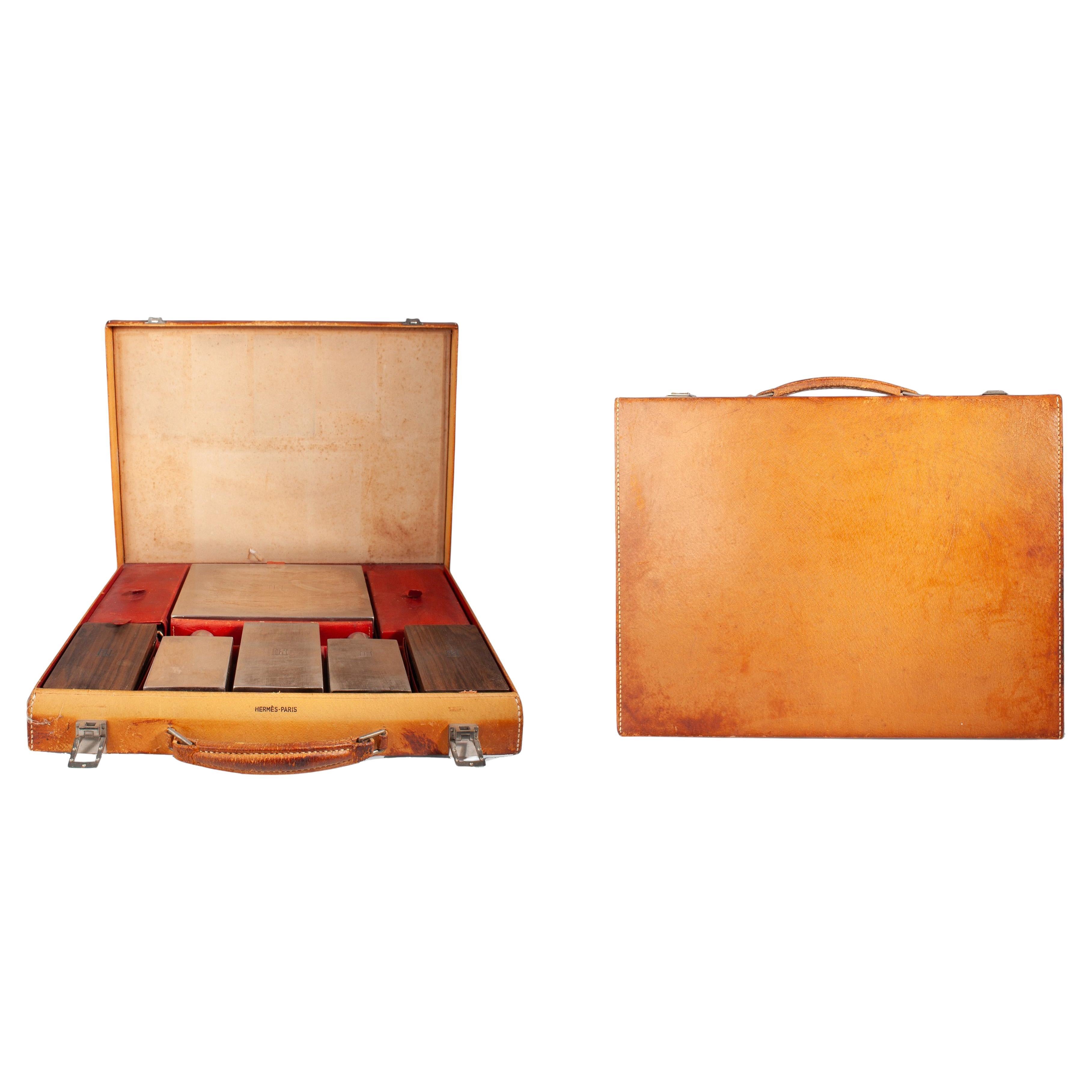 1960s Mid-Century Leather Travel Case with Vanity/Grooming Set by Hermés, France
