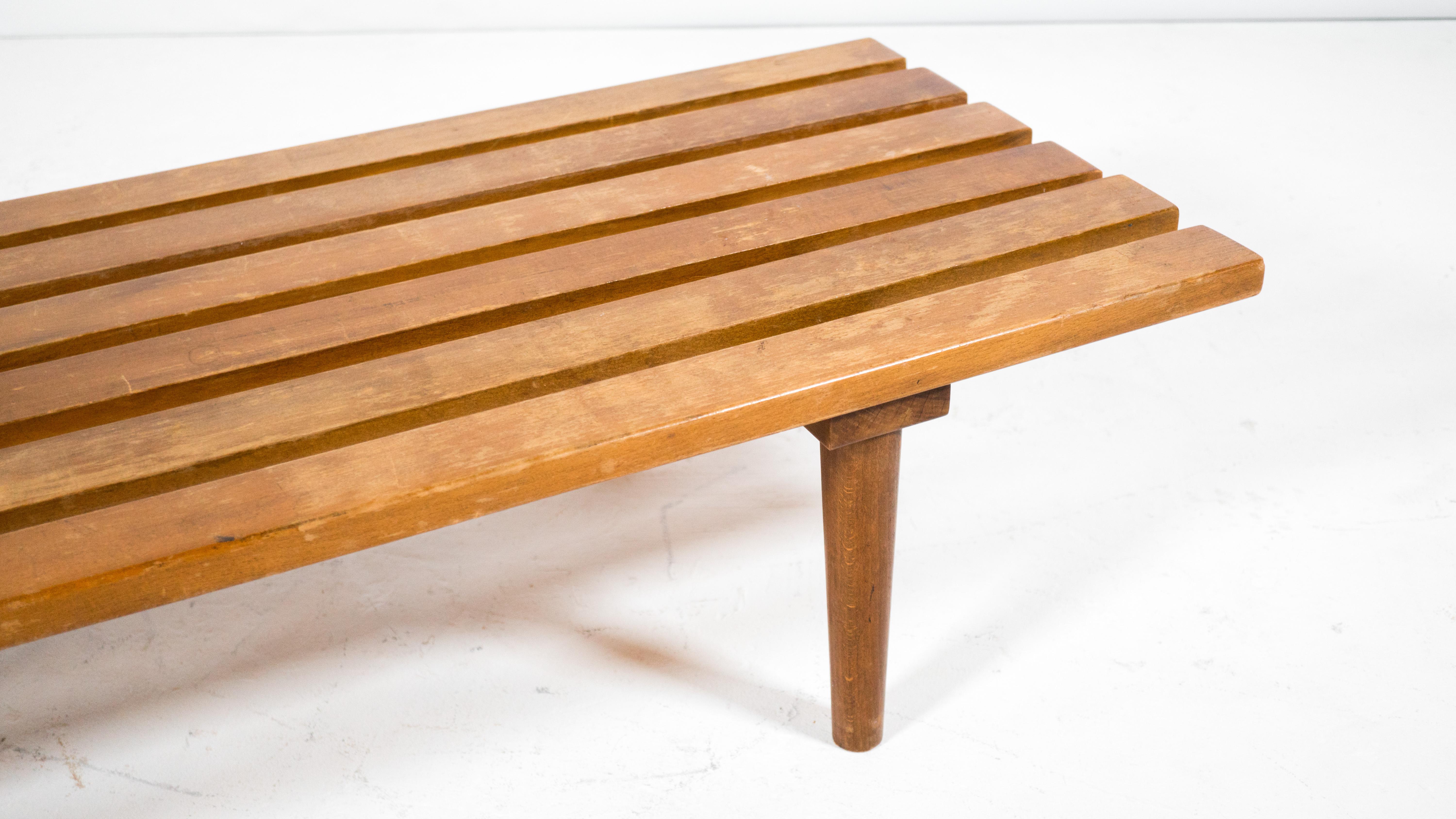 1960s Mid Century Low Profile Slat Wood Bench For Sale 7