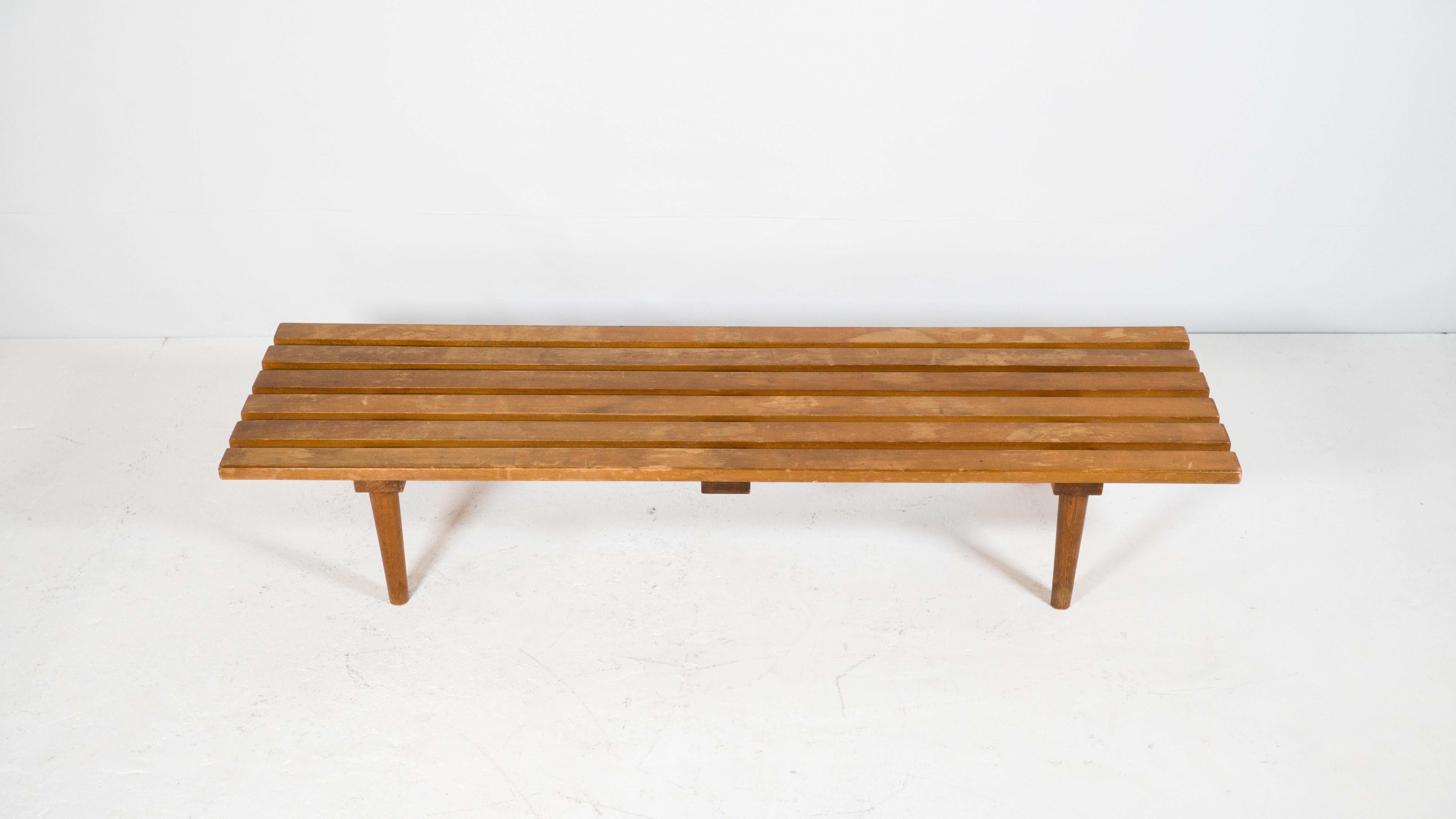 Mid-Century Modern 1960s Mid Century Low Profile Slat Wood Bench For Sale