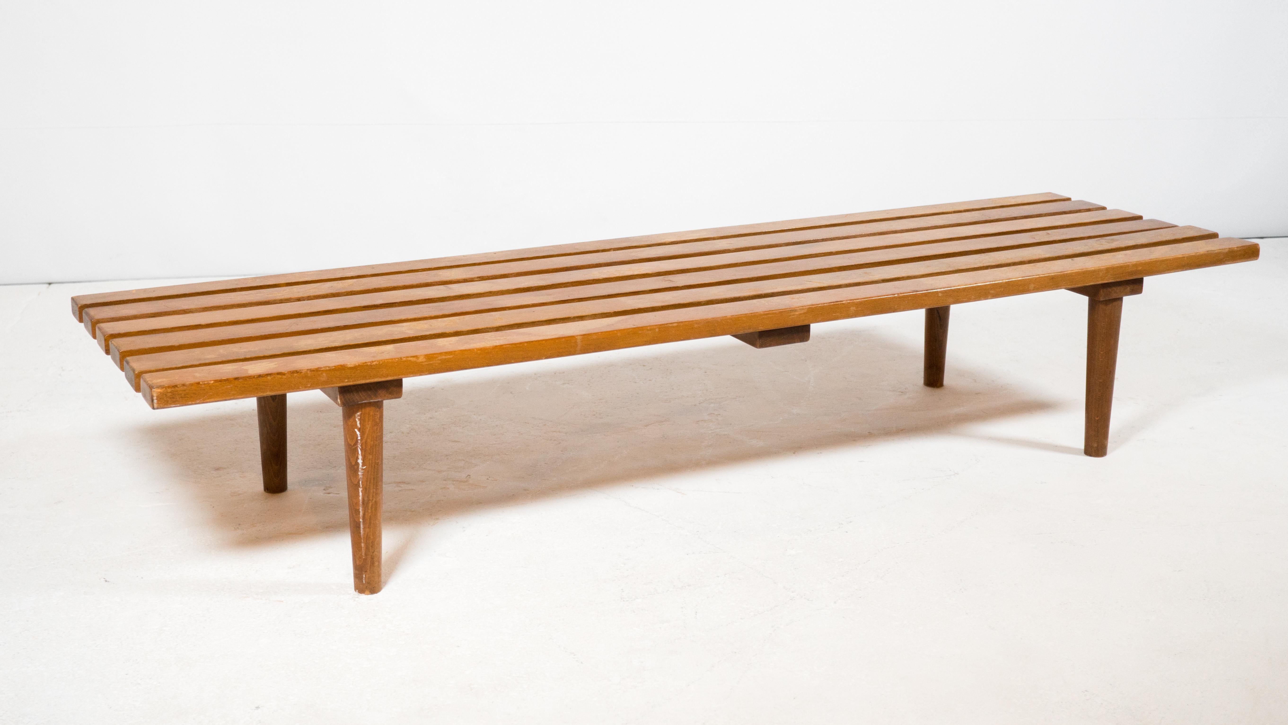 1960s Mid Century Low Profile Slat Wood Bench For Sale 1