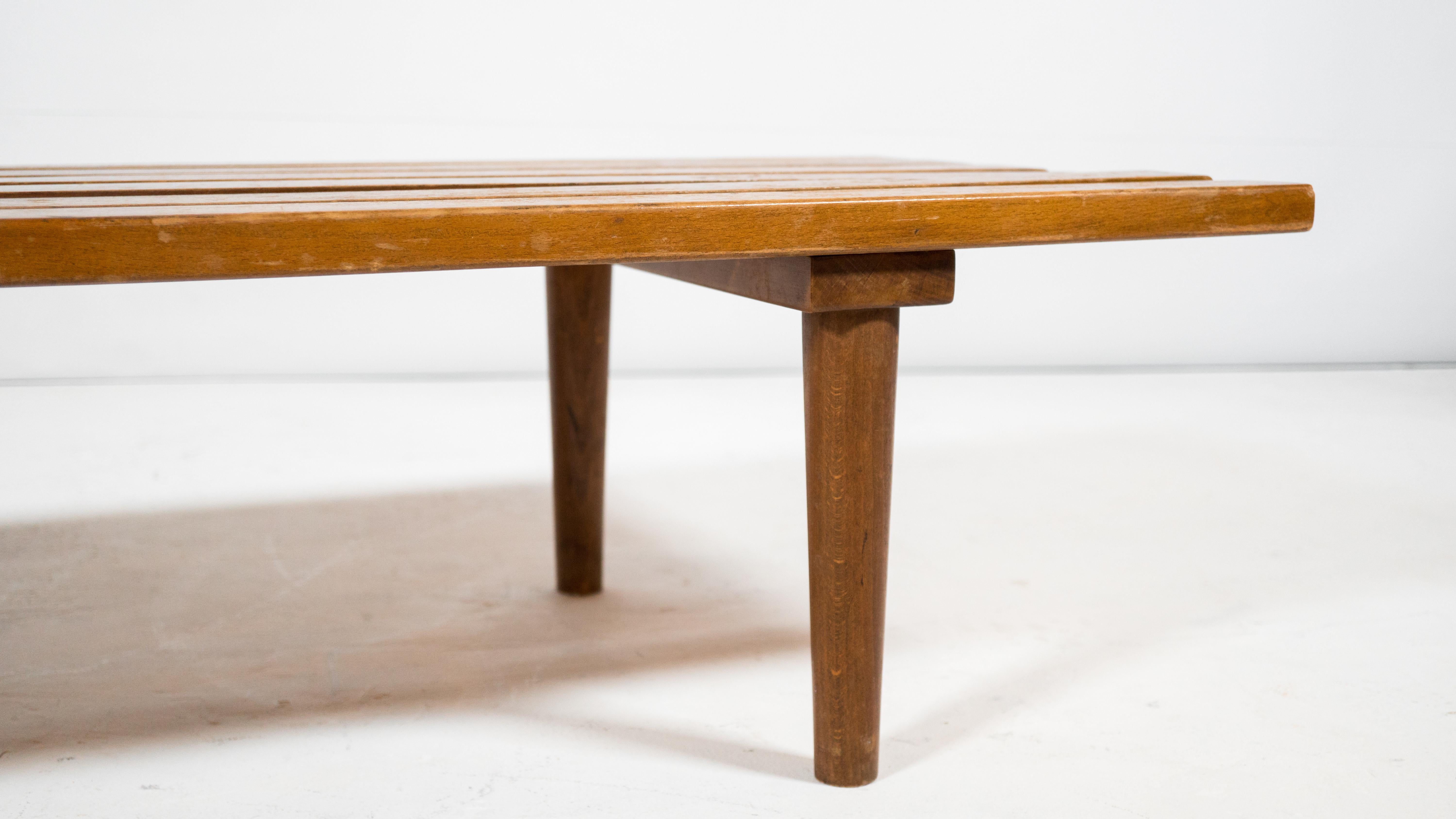 1960s Mid Century Low Profile Slat Wood Bench For Sale 2