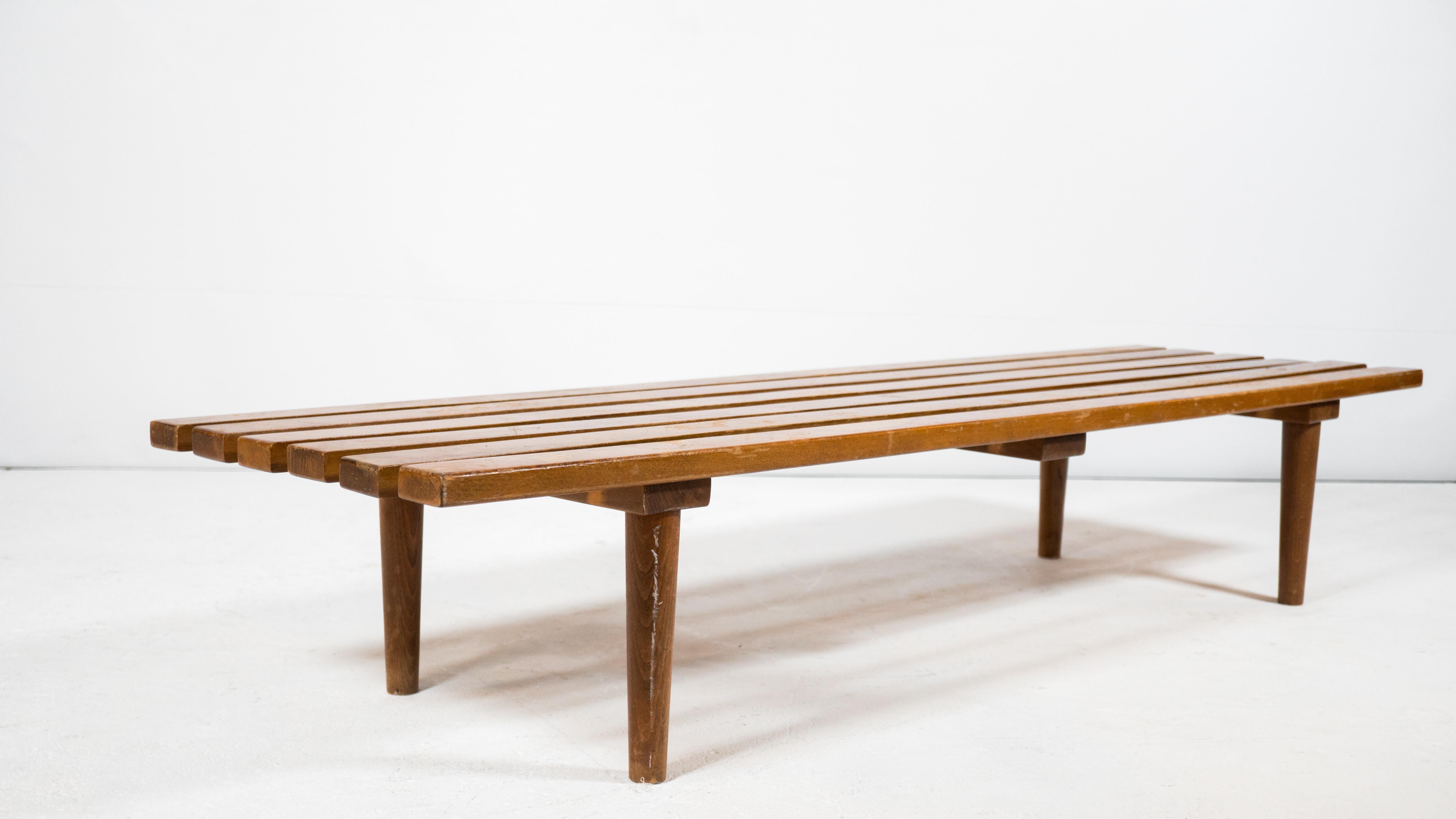 1960s Mid Century Low Profile Slat Wood Bench For Sale 2