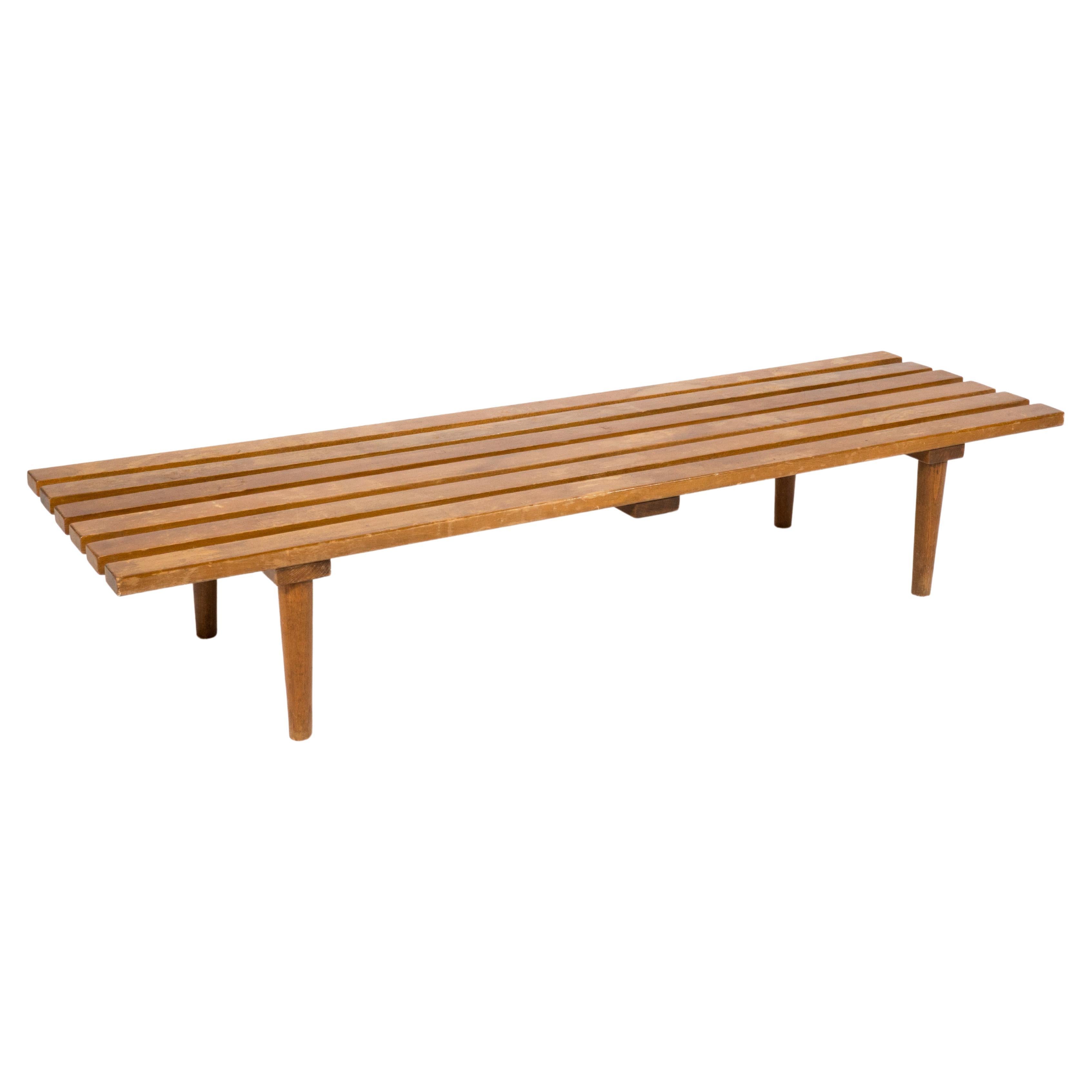 1960s Mid Century Low Profile Slat Wood Bench For Sale