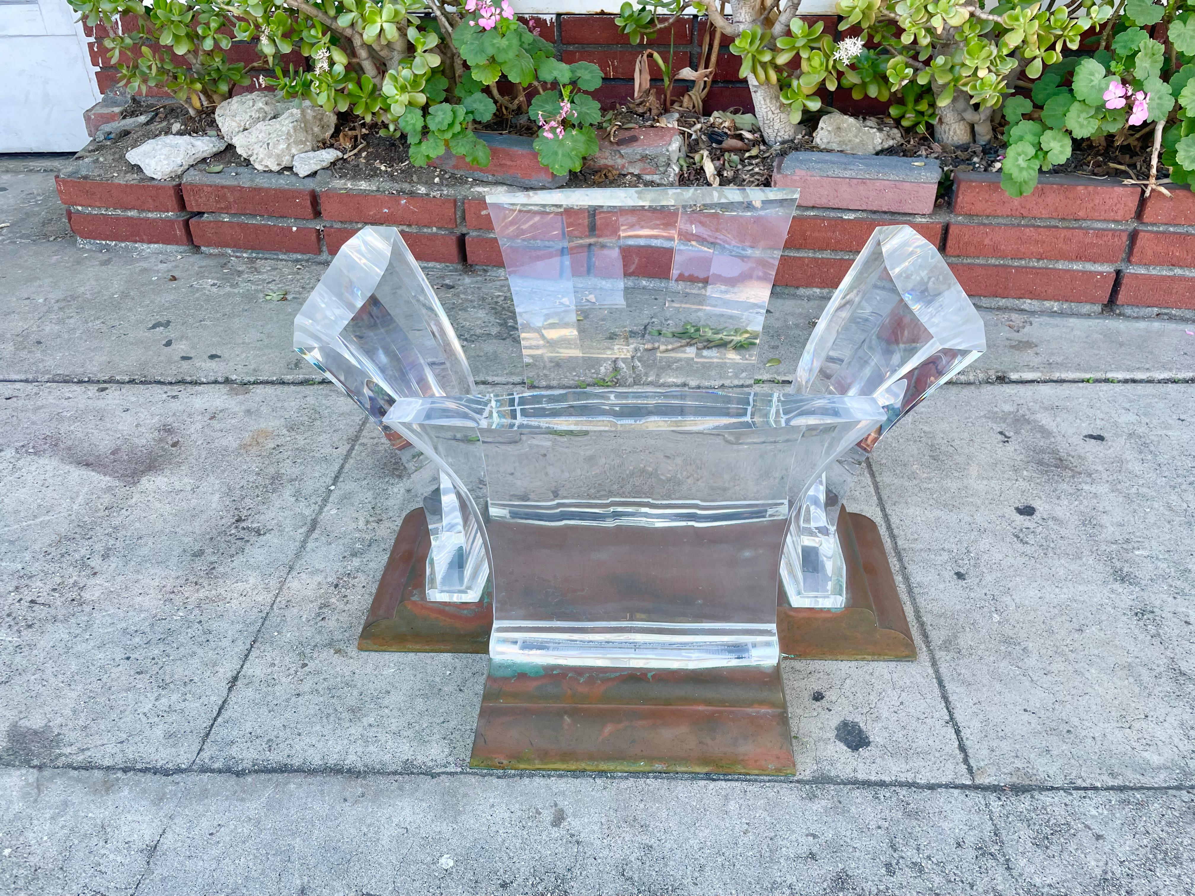 1960s Mid-Century Lucite and Brass Coffee Table by Jeffrey Bigelow 4