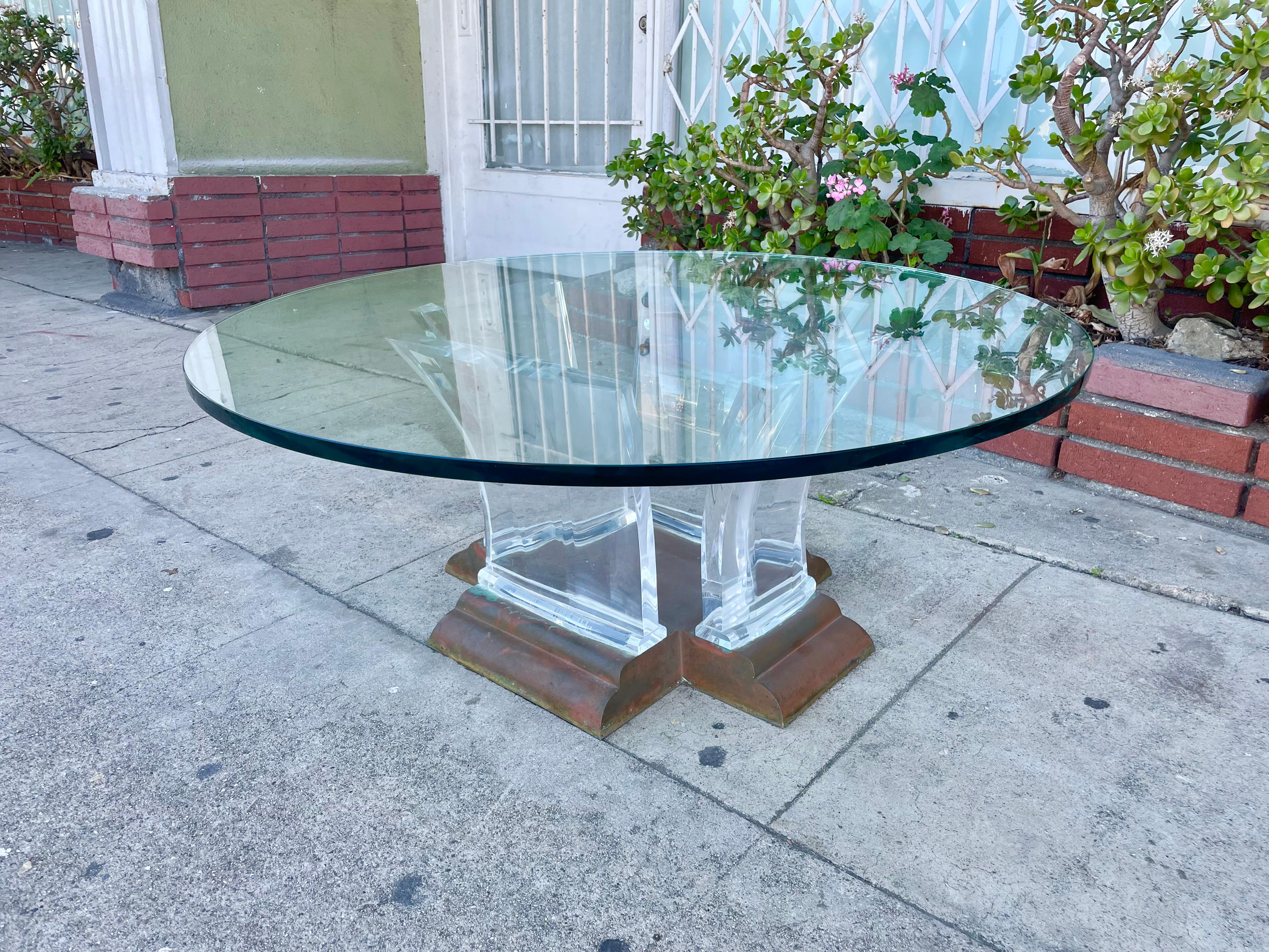 Mid-Century Modern 1960s Mid-Century Lucite and Brass Coffee Table by Jeffrey Bigelow