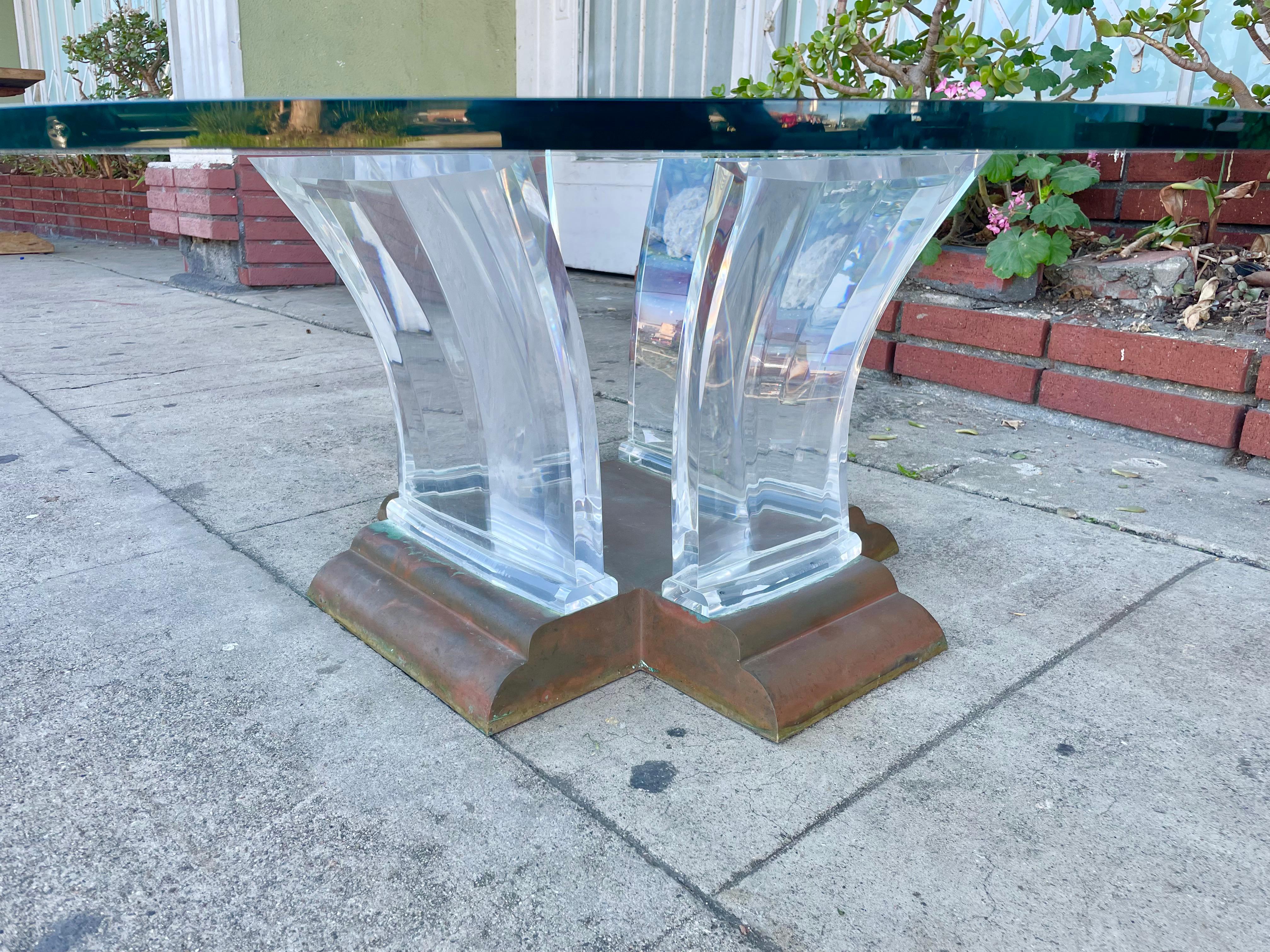 American 1960s Mid-Century Lucite and Brass Coffee Table by Jeffrey Bigelow