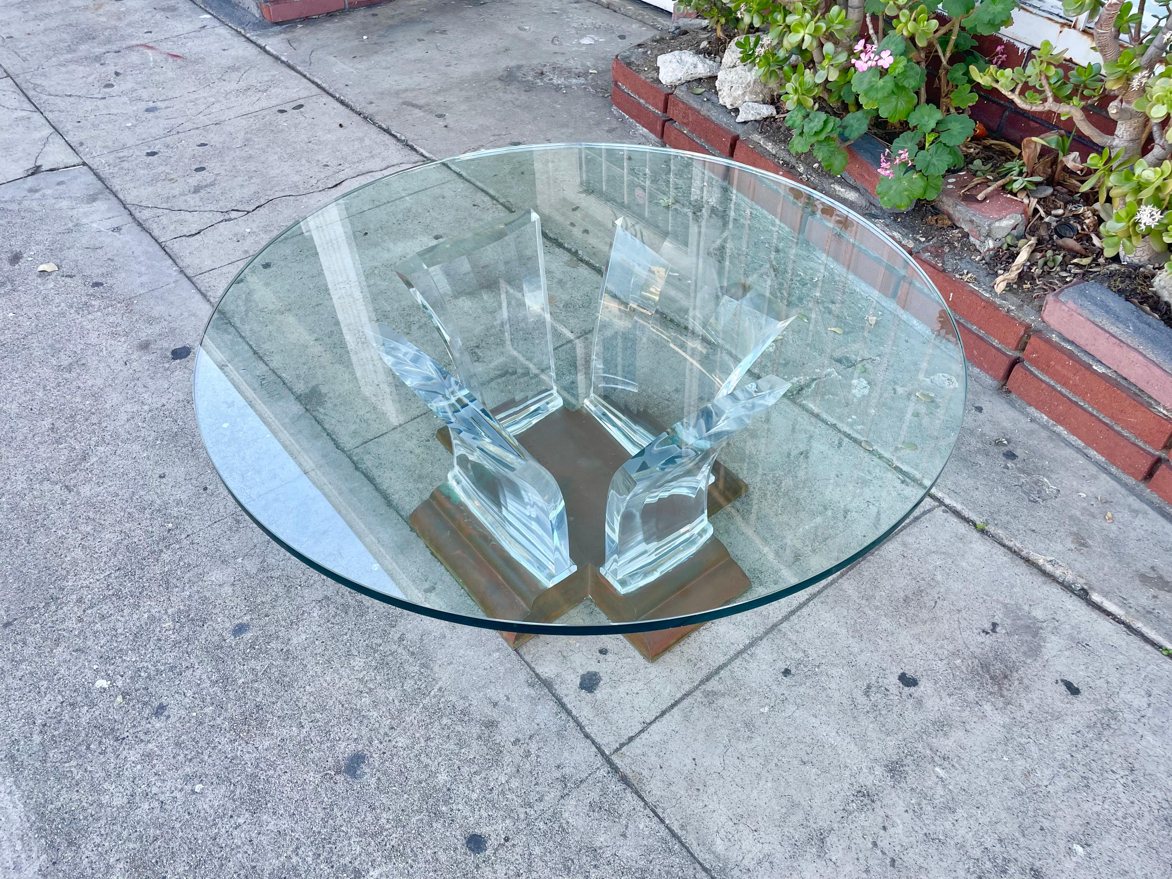 1960s Mid-Century Lucite and Brass Coffee Table by Jeffrey Bigelow In Good Condition In North Hollywood, CA