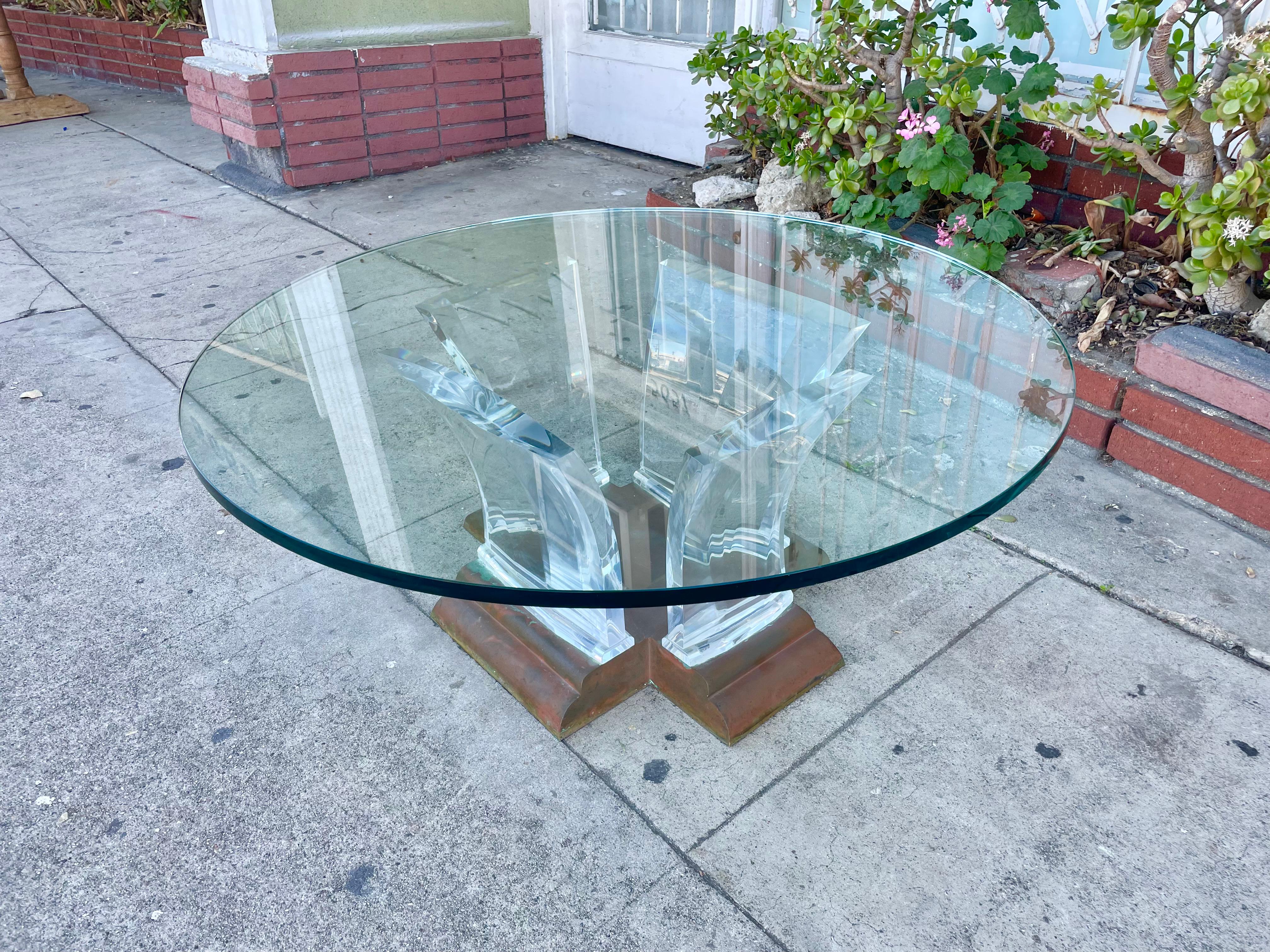 Mid-20th Century 1960s Mid-Century Lucite and Brass Coffee Table by Jeffrey Bigelow