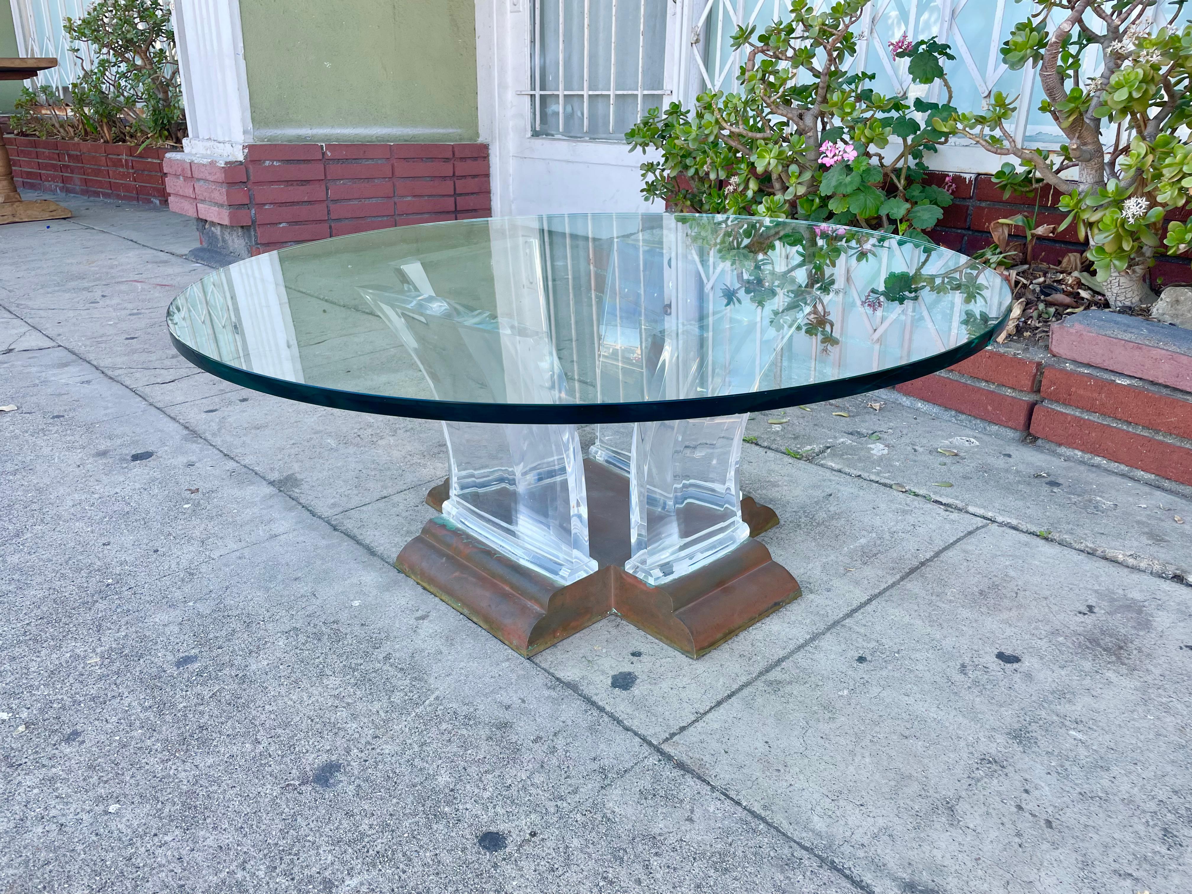 1960s Mid-Century Lucite and Brass Coffee Table by Jeffrey Bigelow 1