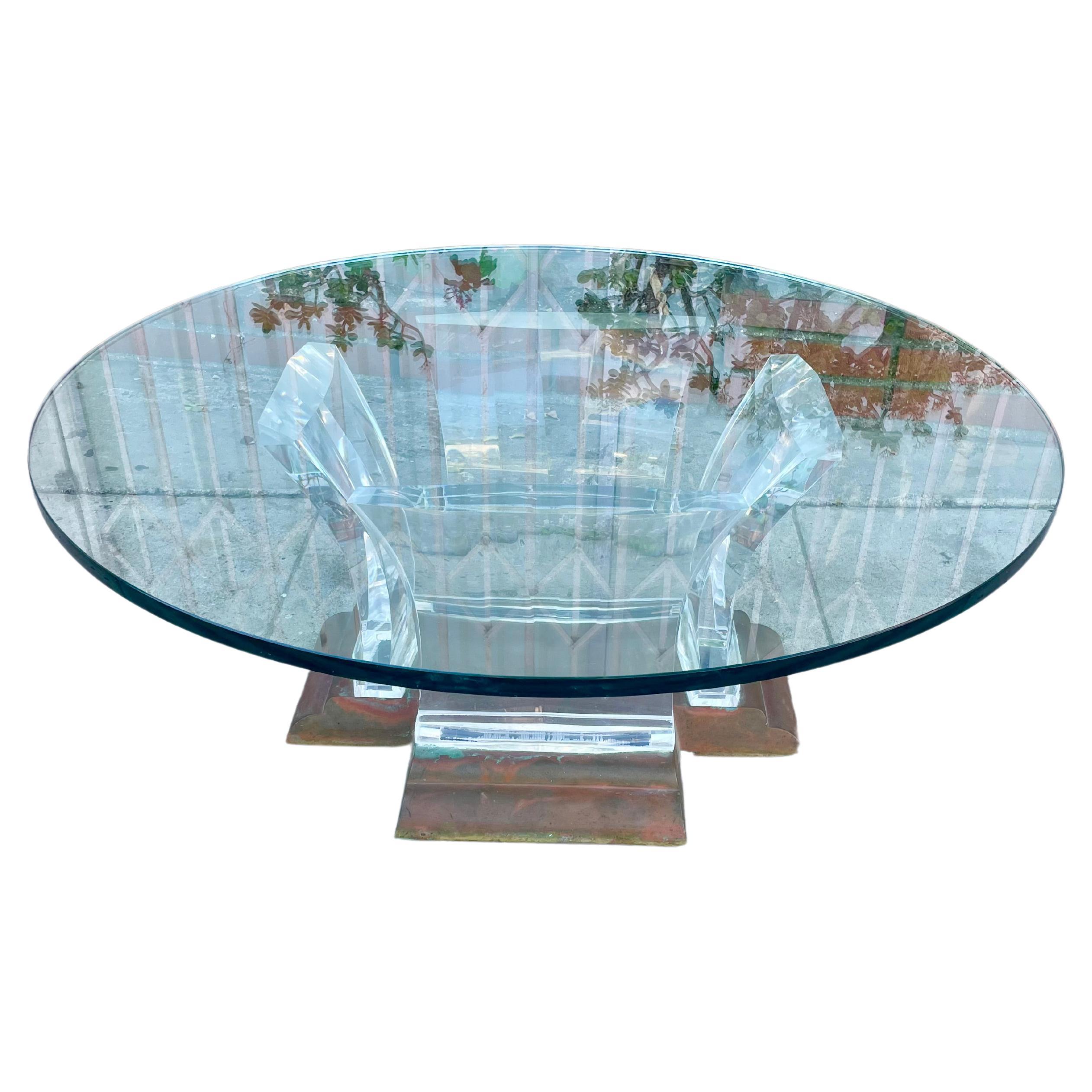 1960s Mid-Century Lucite and Brass Coffee Table by Jeffrey Bigelow