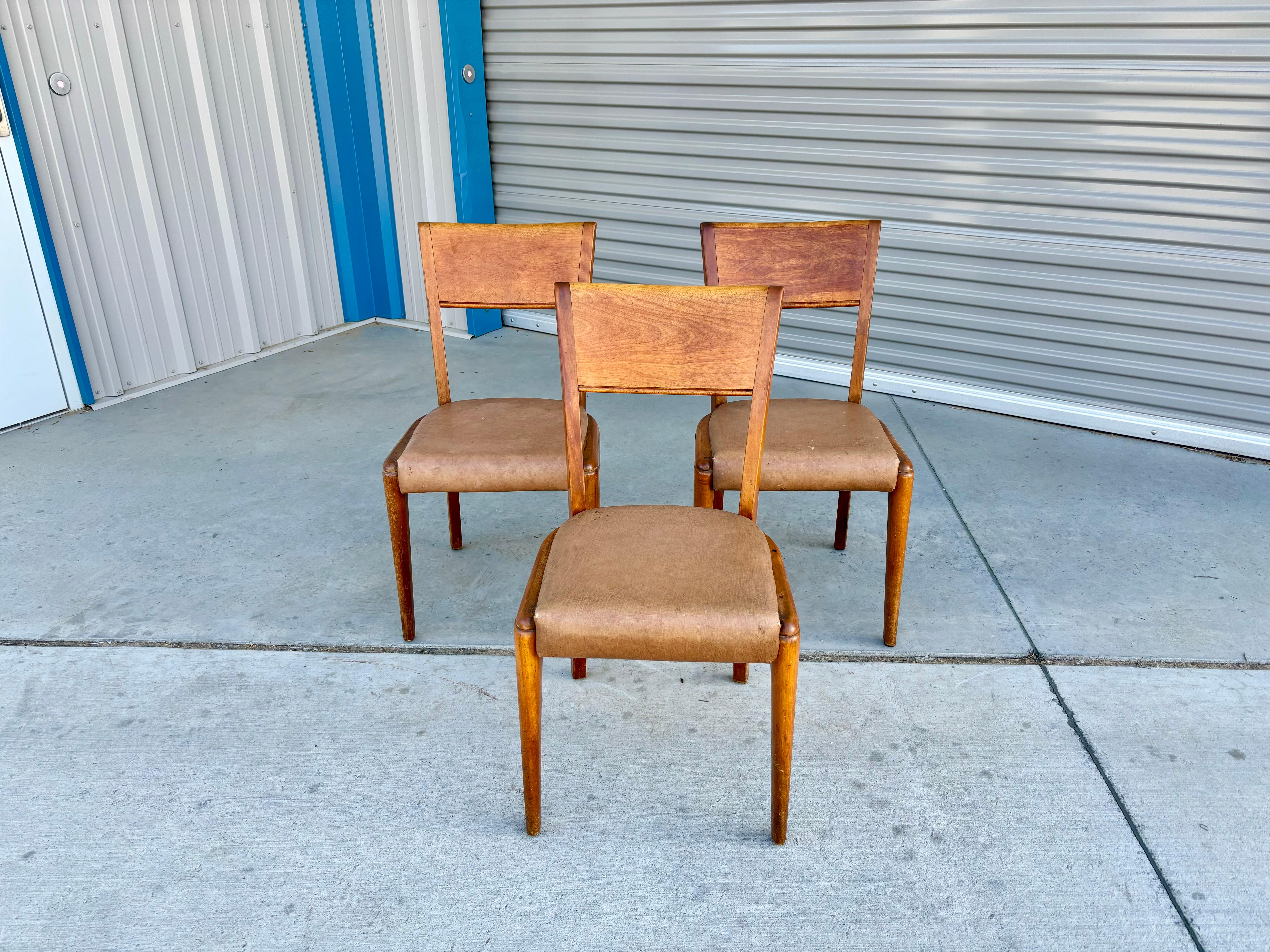 Faux Leather 1960s Mid Century Maple Dining Chairs by Heywood Wakefield - Set of 8 For Sale