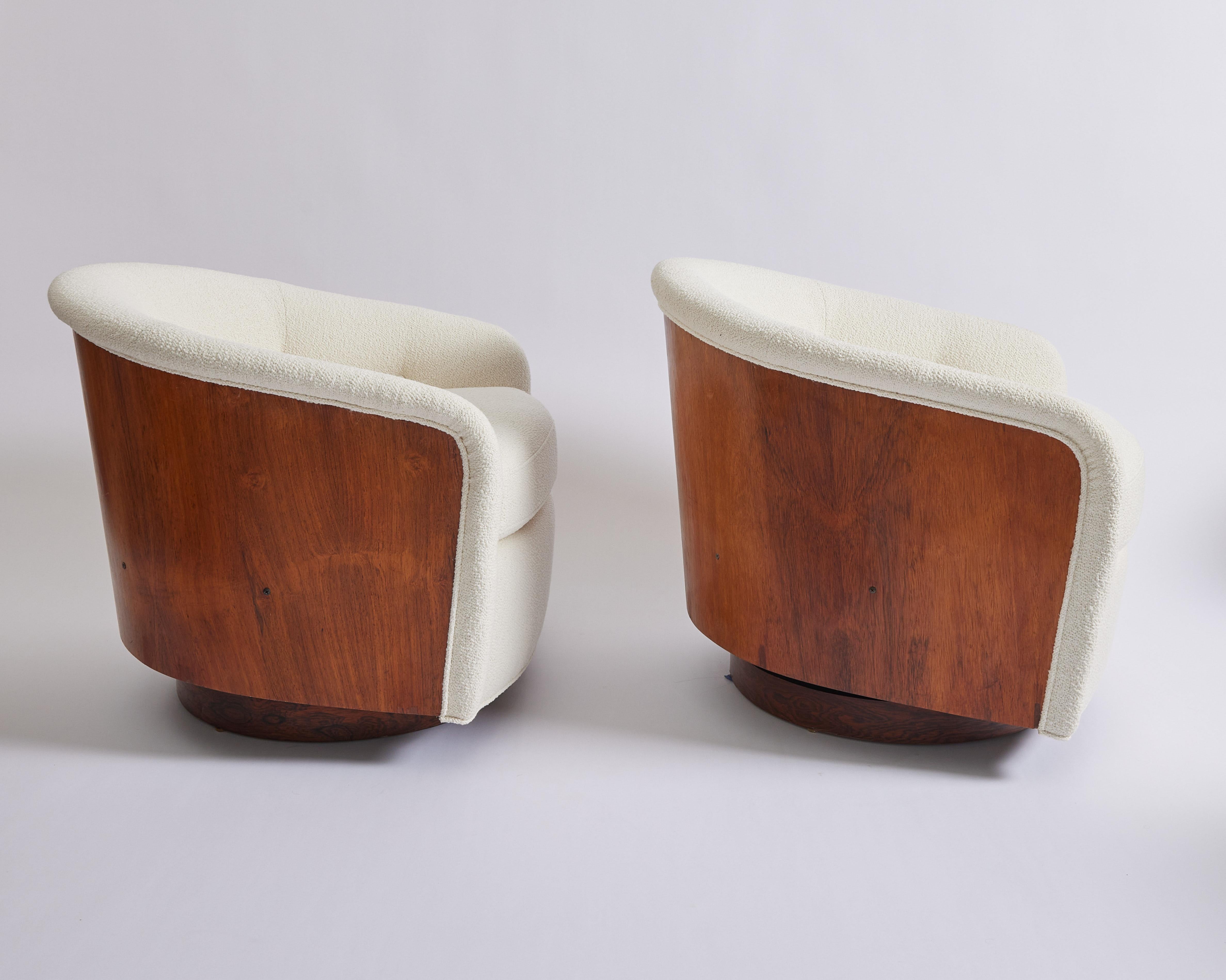 Mid-Century Modern 1960s Mid Century Milo Baughman Swivel and Tilt Chairs in Ivory Boucle, a Pair
