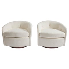 1960s Mid Century Milo Baughman Swivel and Tilt Chairs in Ivory Boucle, a Pair