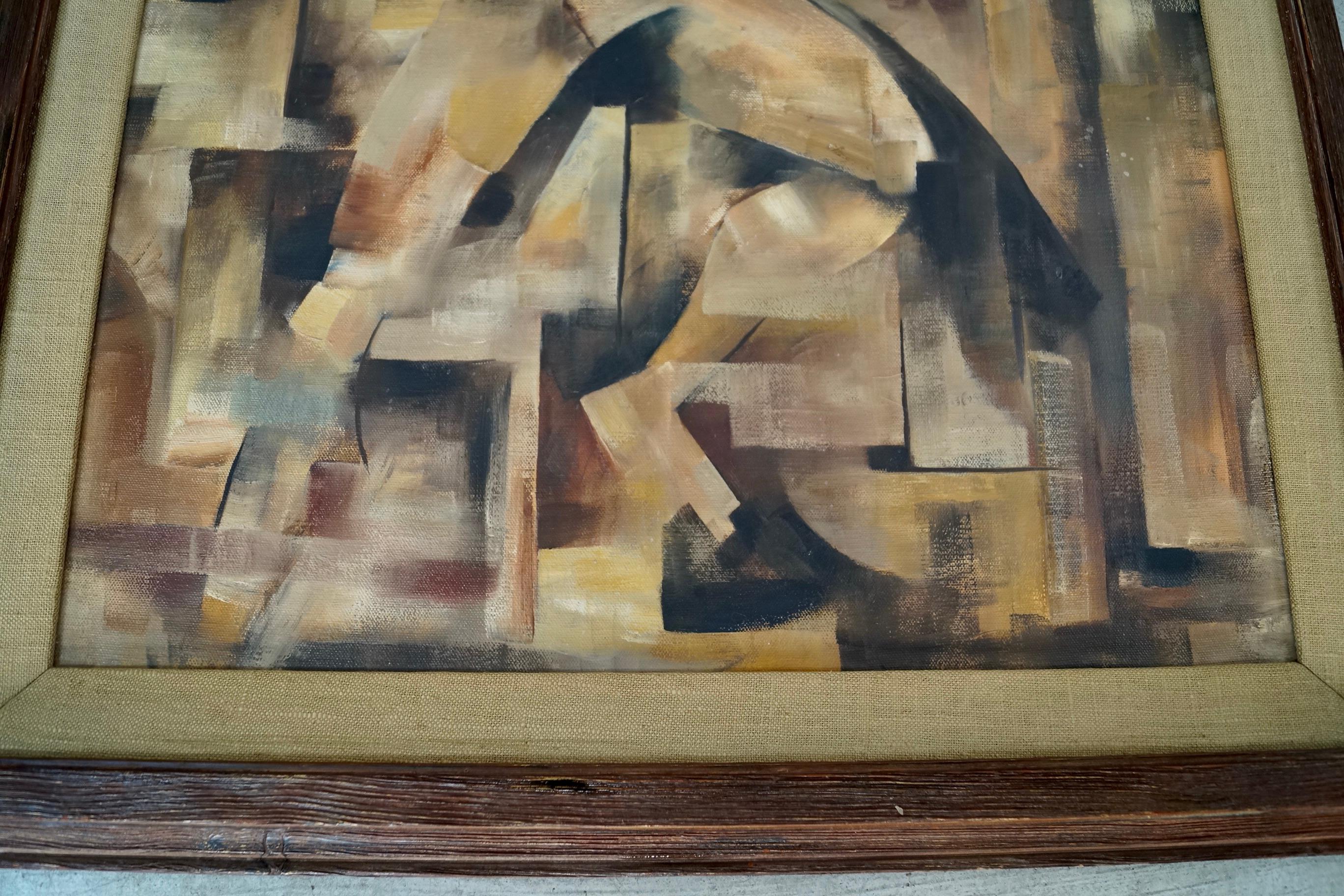 1960's Mid-Century Modern Abstract Cubist Framed Oil on Canvas Painting im Angebot 3