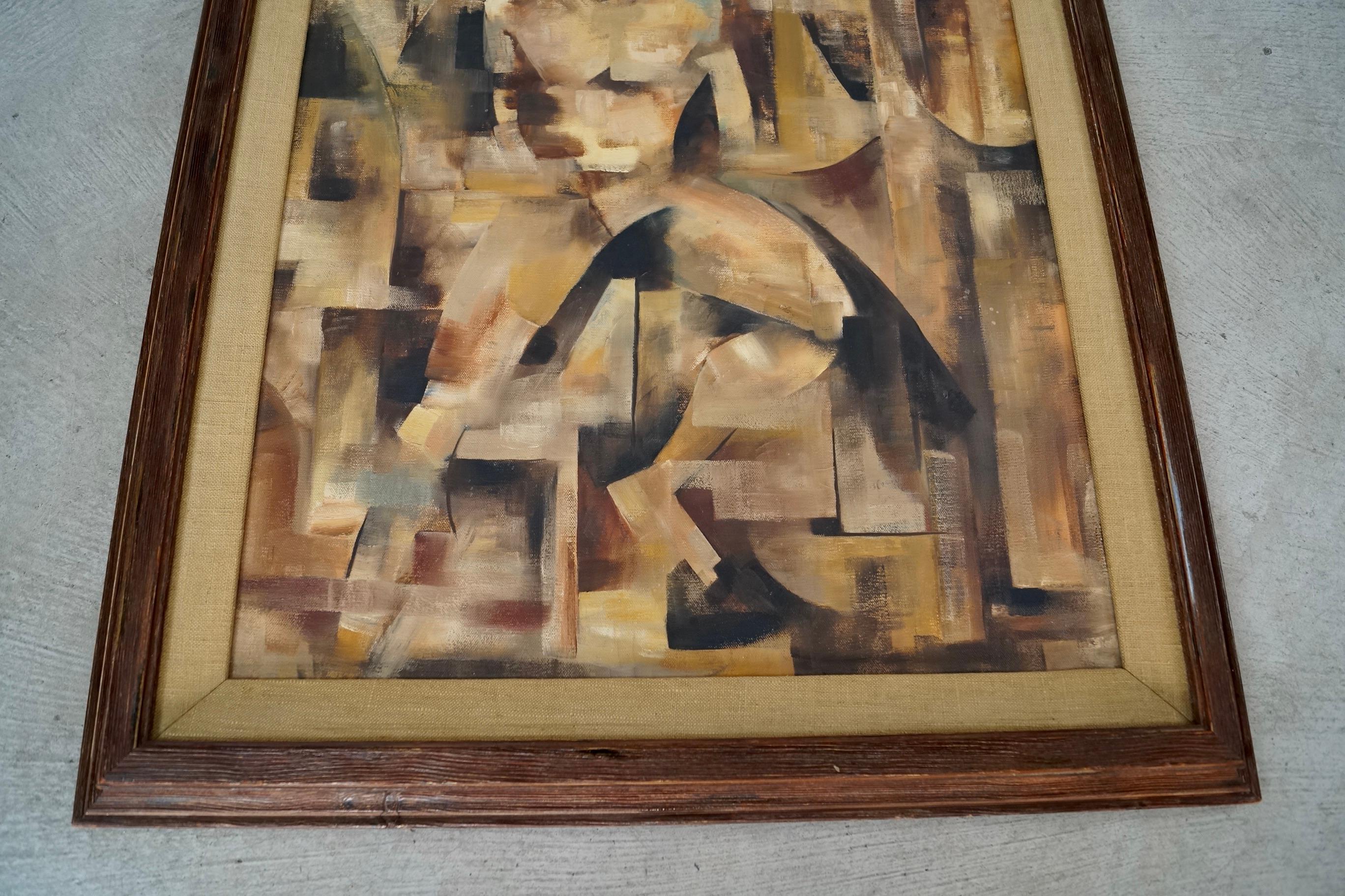 1960's Mid-Century Modern Abstract Cubist Framed Oil on Canvas Painting im Angebot 5