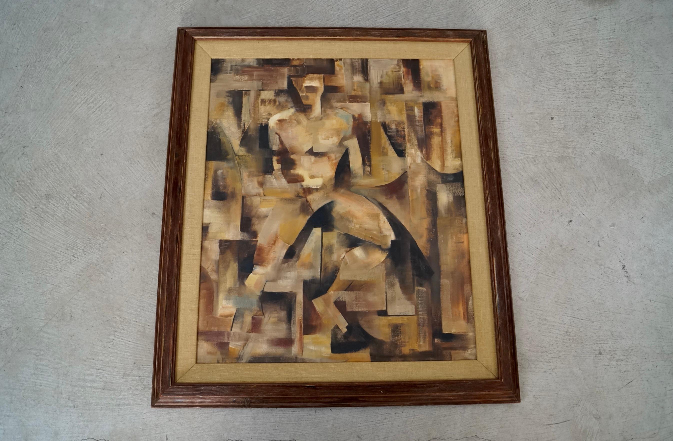 1960's Mid-Century Modern Abstract Cubist Framed Oil on Canvas Painting (amerikanisch) im Angebot