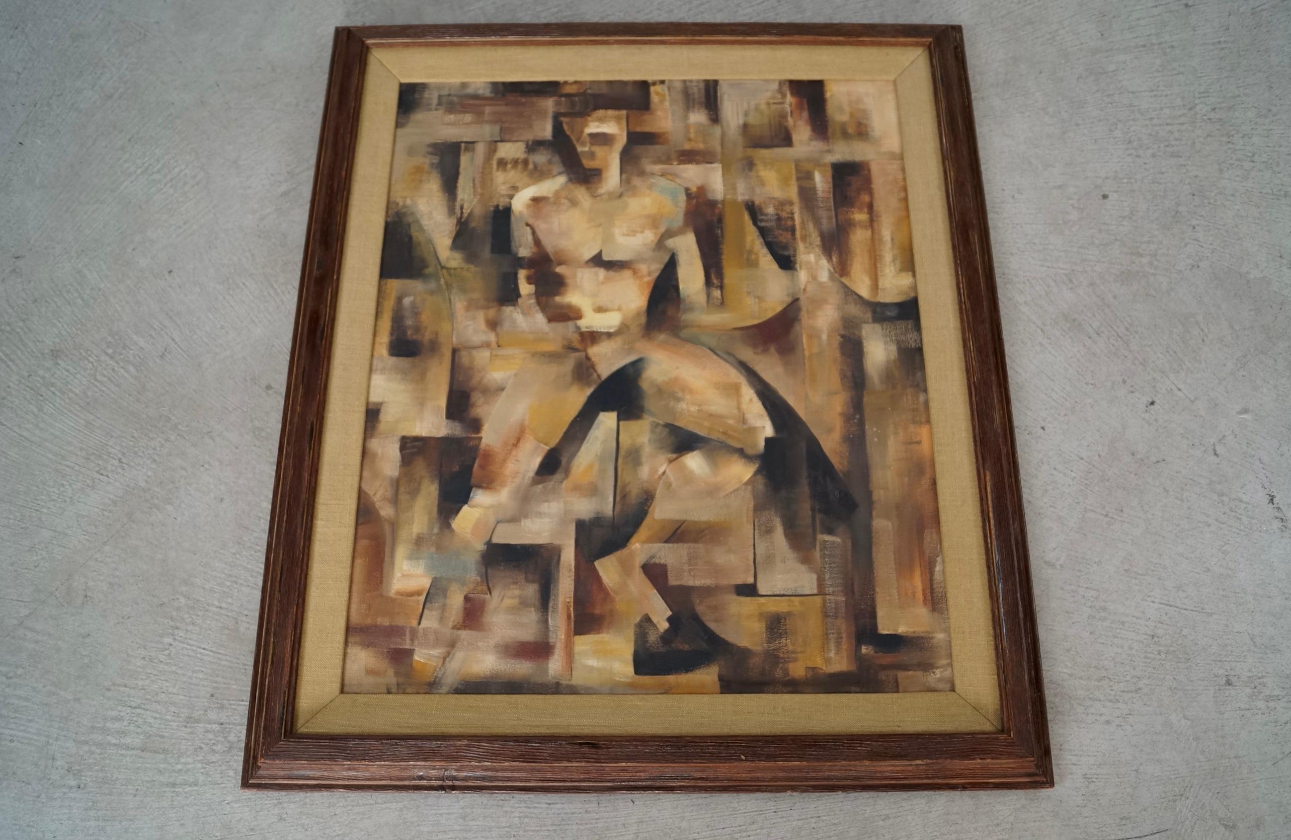1960's Mid-Century Modern Abstract Cubist Framed Oil on Canvas Painting im Zustand „Gut“ im Angebot in Burbank, CA
