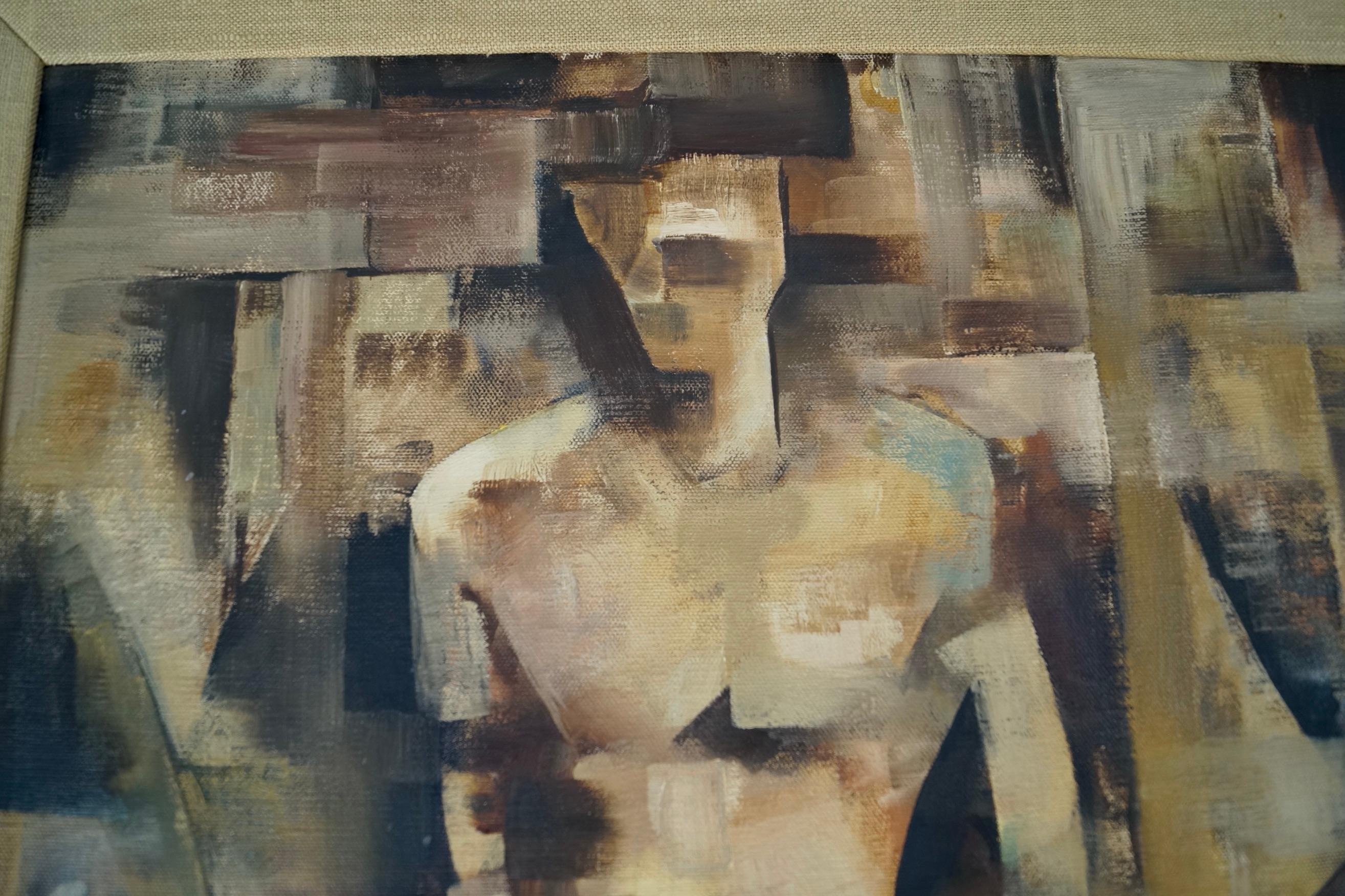 1960's Mid-Century Modern Abstract Cubist Framed Oil on Canvas Painting (Leinwand) im Angebot