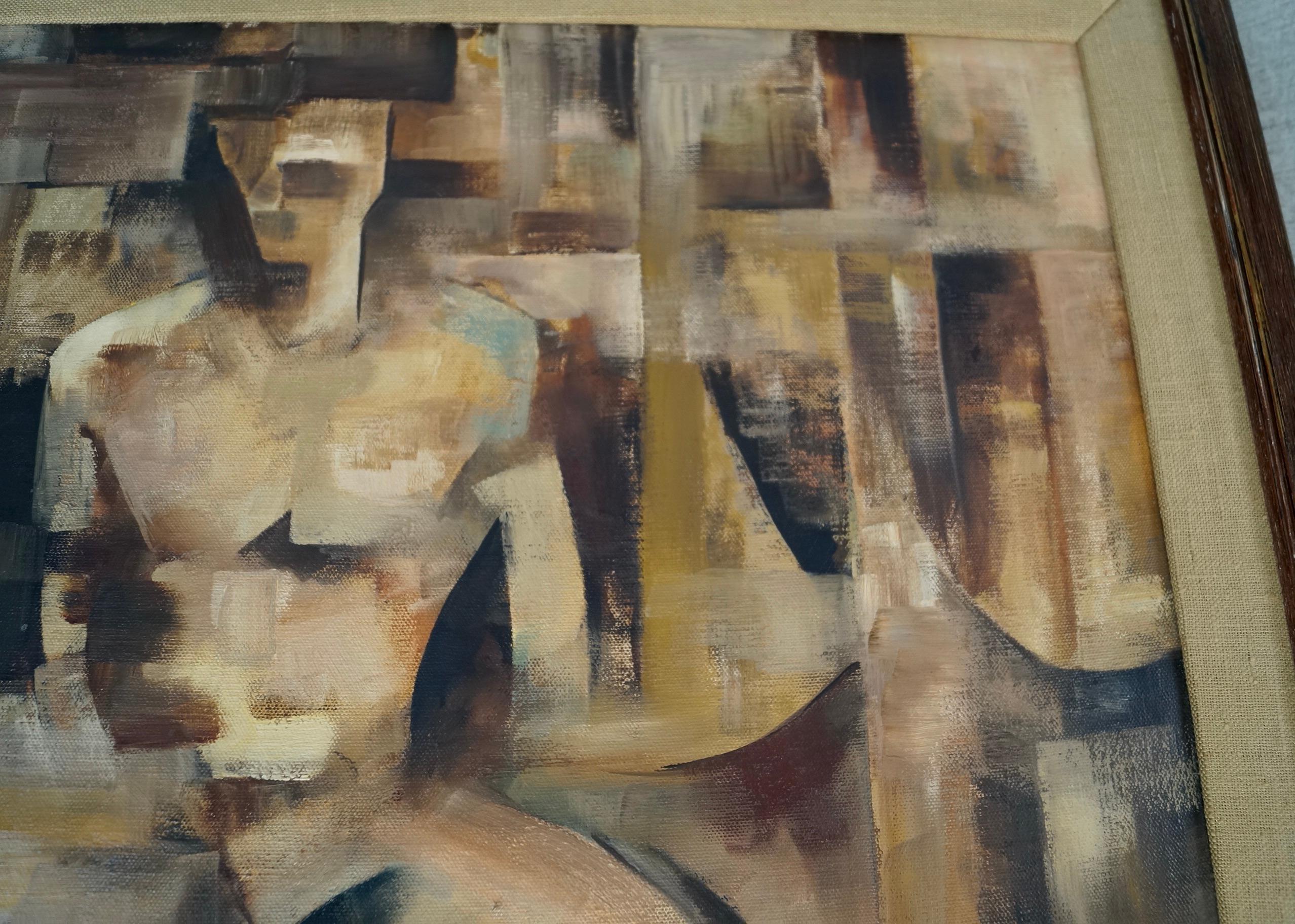 1960's Mid-Century Modern Abstract Cubist Framed Oil on Canvas Painting im Angebot 1