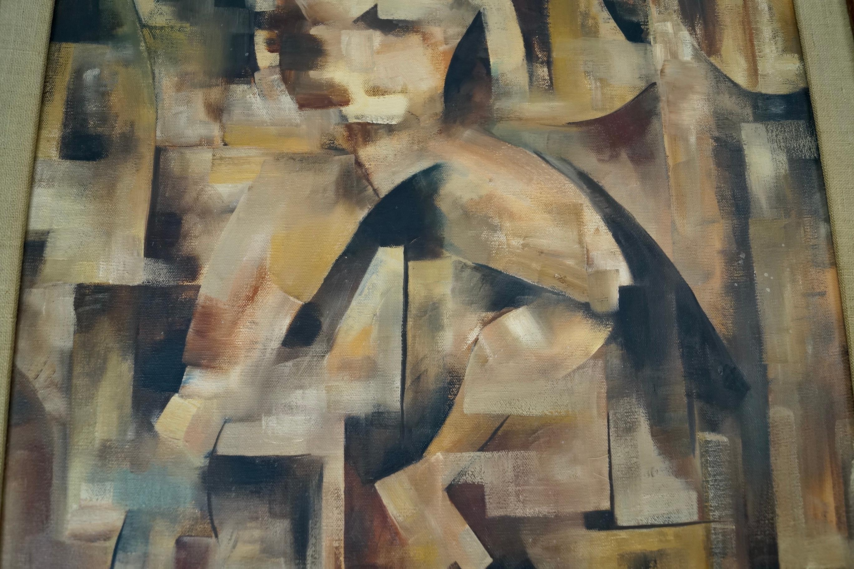 1960's Mid-Century Modern Abstract Cubist Framed Oil on Canvas Painting im Angebot 2