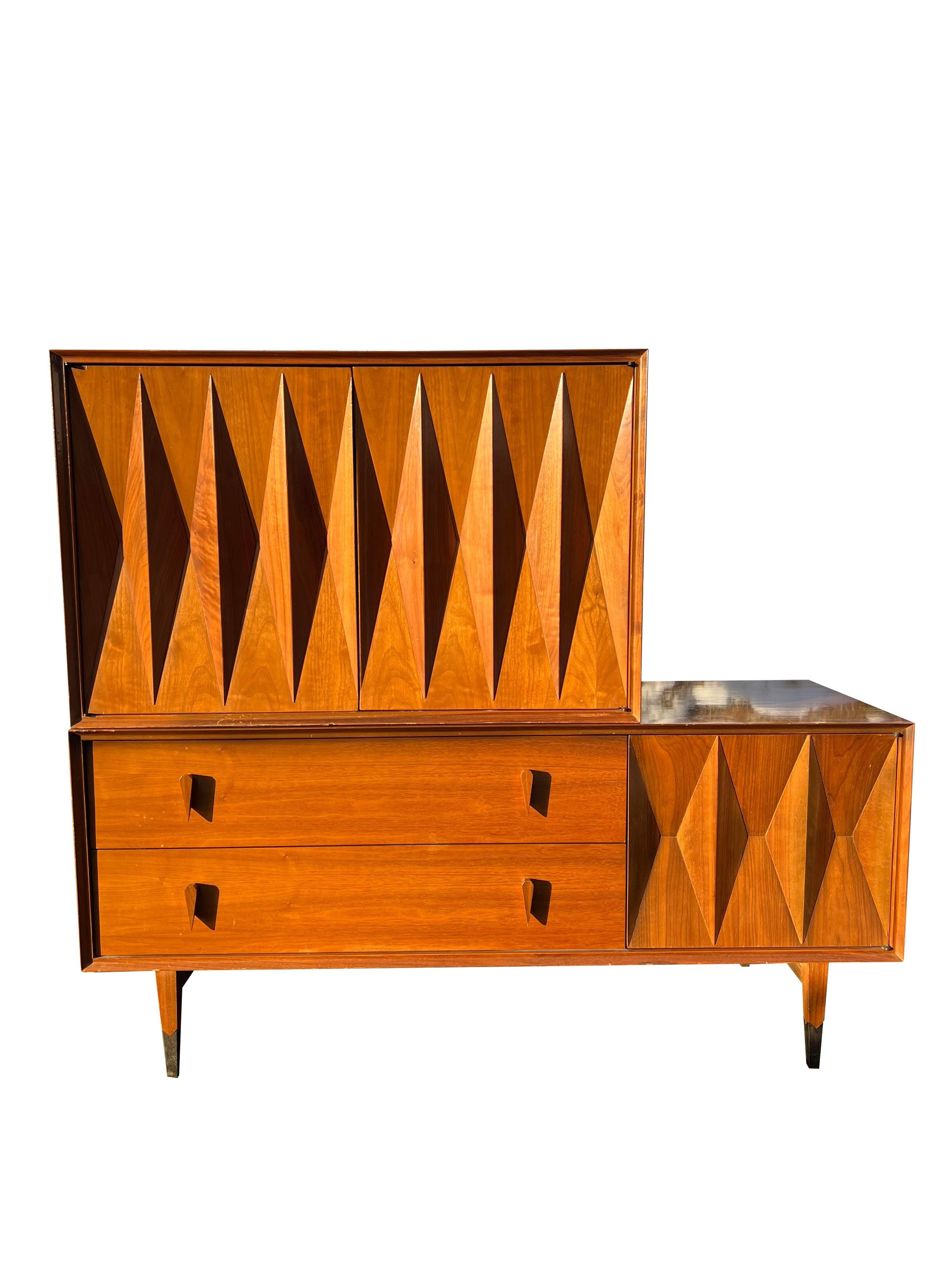 Wood 1960s Mid Century Modern Albert Parvin Gio Ponti Style Dresser Sculpted Design