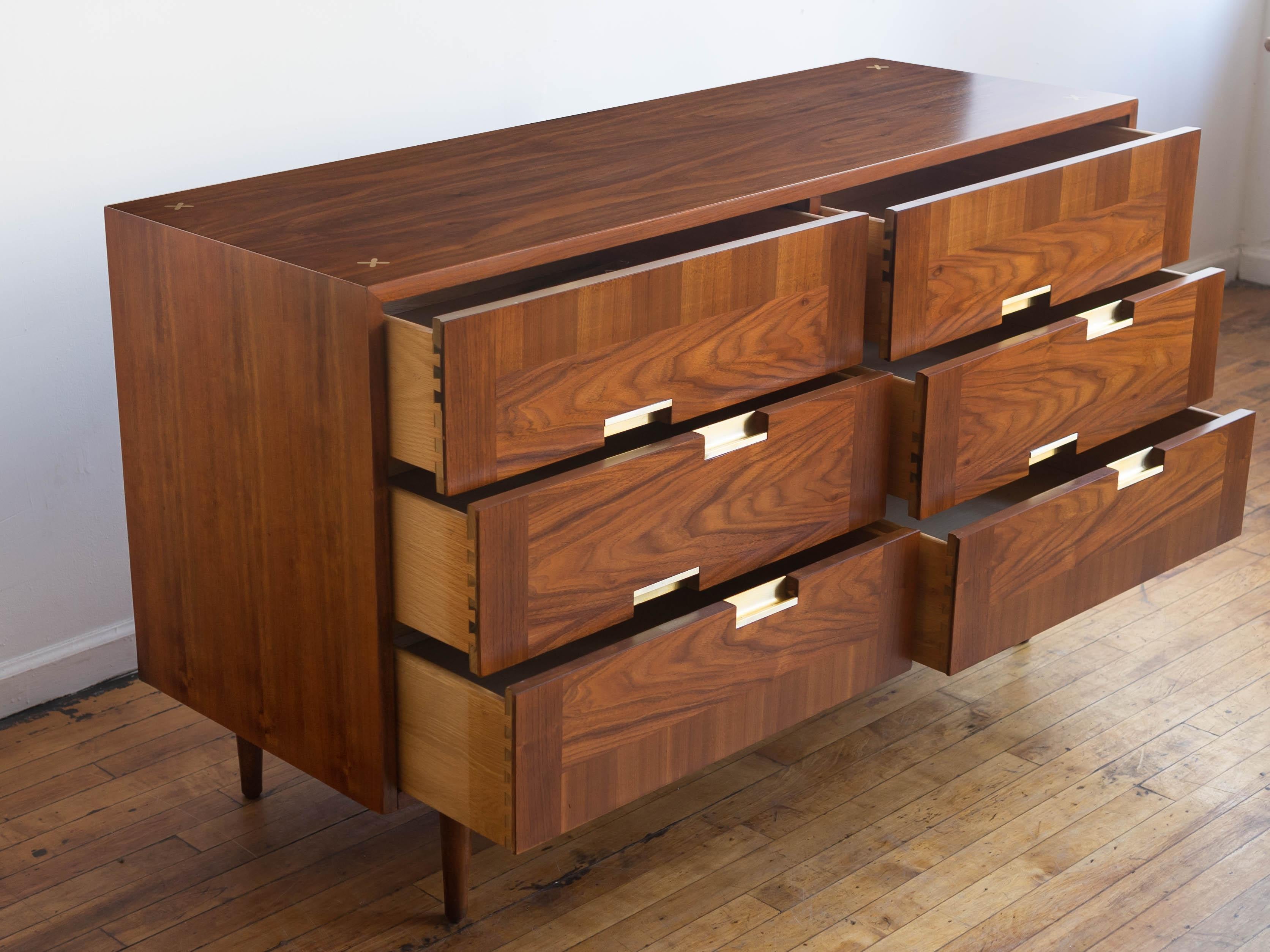 Walnut 1960's Mid-Century Modern American of Martinsville Accord 6-Drawer Lowboy