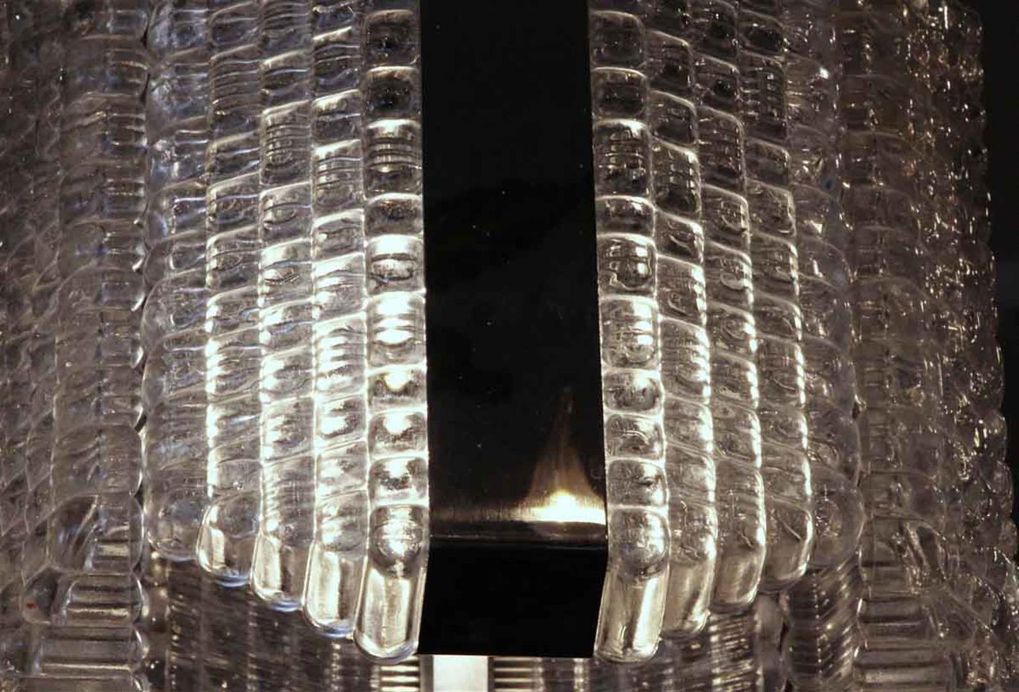 French 1960s Mid-Century Modern Textured Glass Pendant Light Chrome Detail