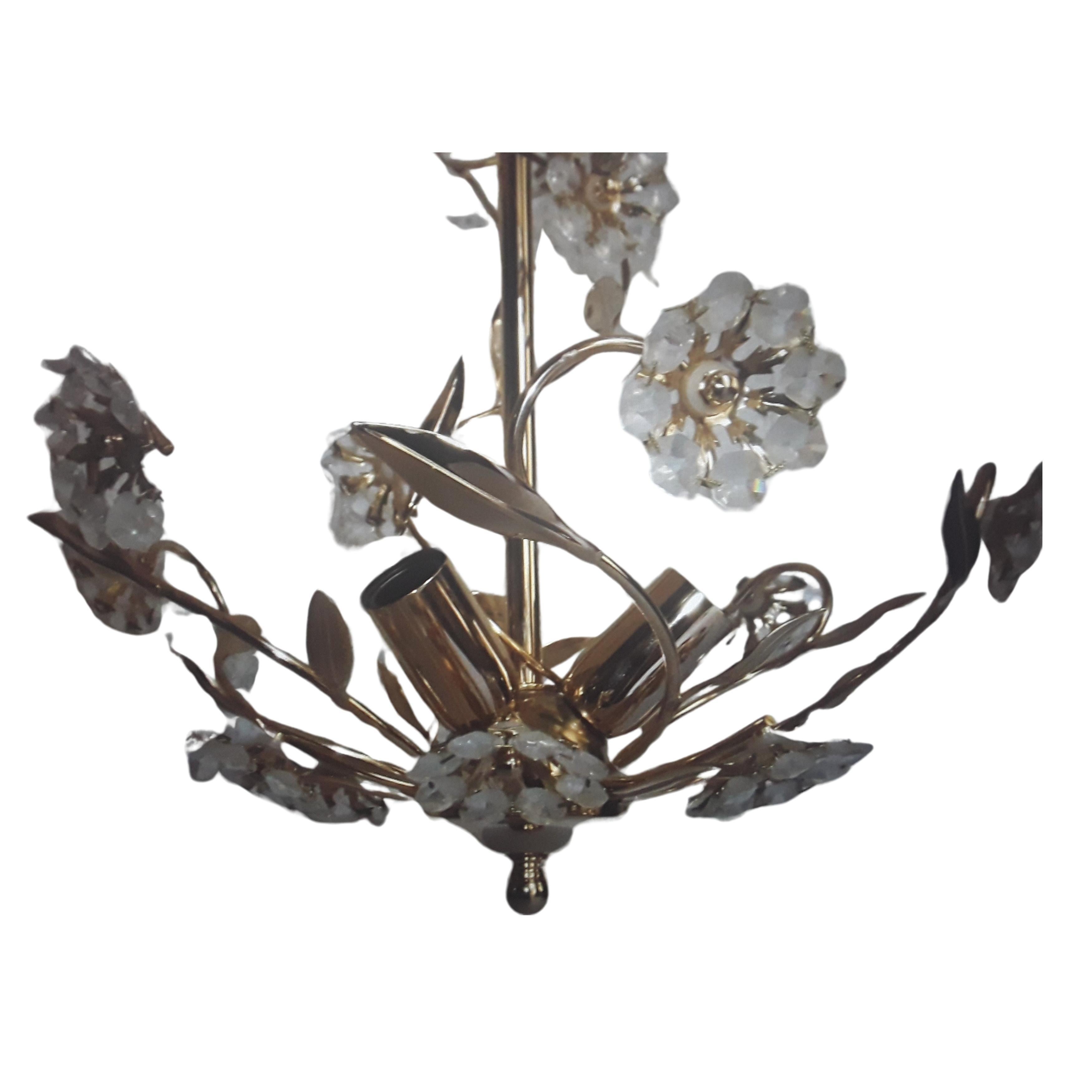 1960's Mid Century Modern Austrian Crystal Flower Form Chandelier by Palwa 24K In Good Condition For Sale In Opa Locka, FL