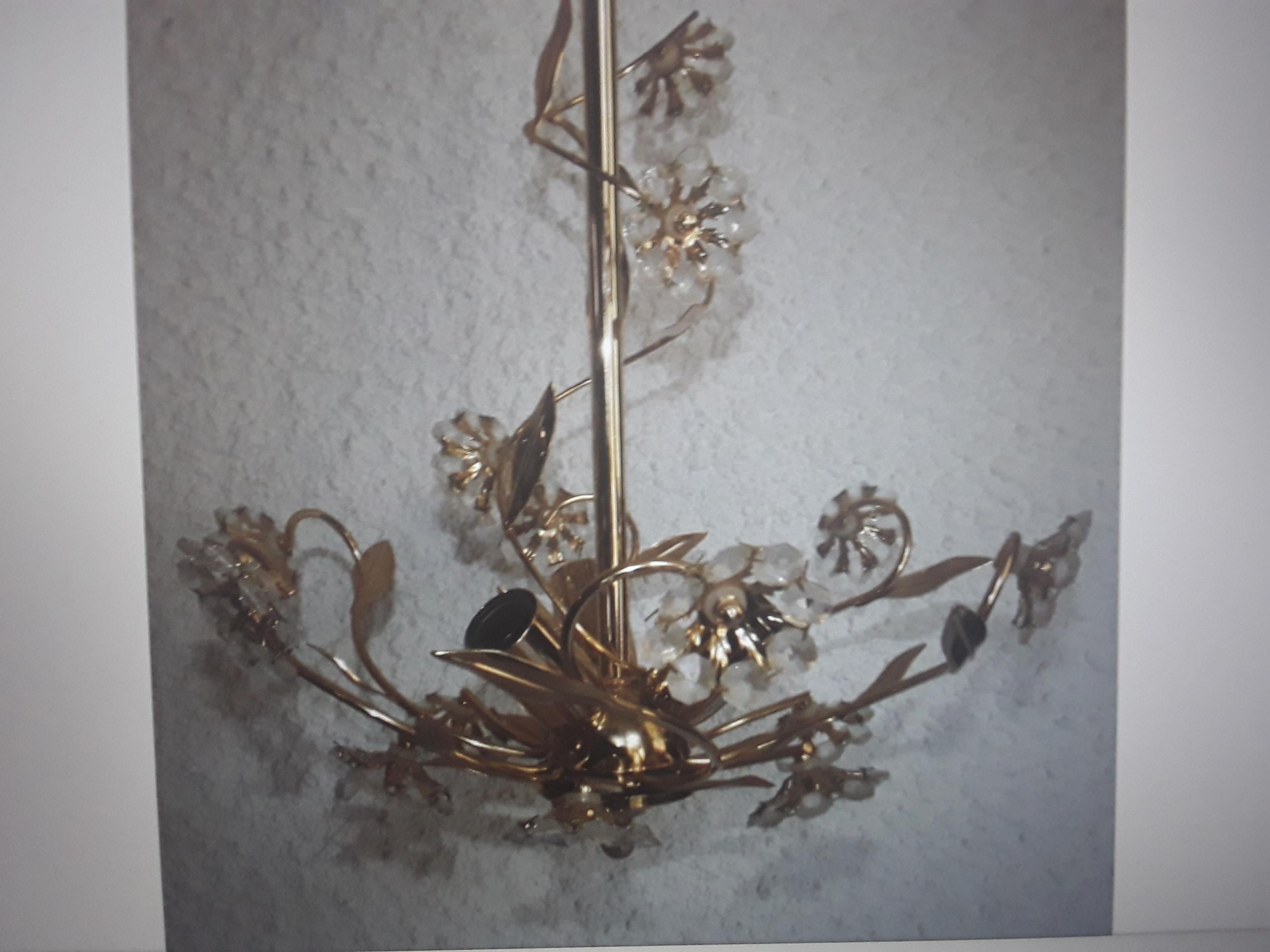 Österreichischer Kristall-Blumenkronleuchter in Blumenform von Palwa 24K, Mid-Century Modern, 1960er Jahre (Mitte des 20. Jahrhunderts) im Angebot