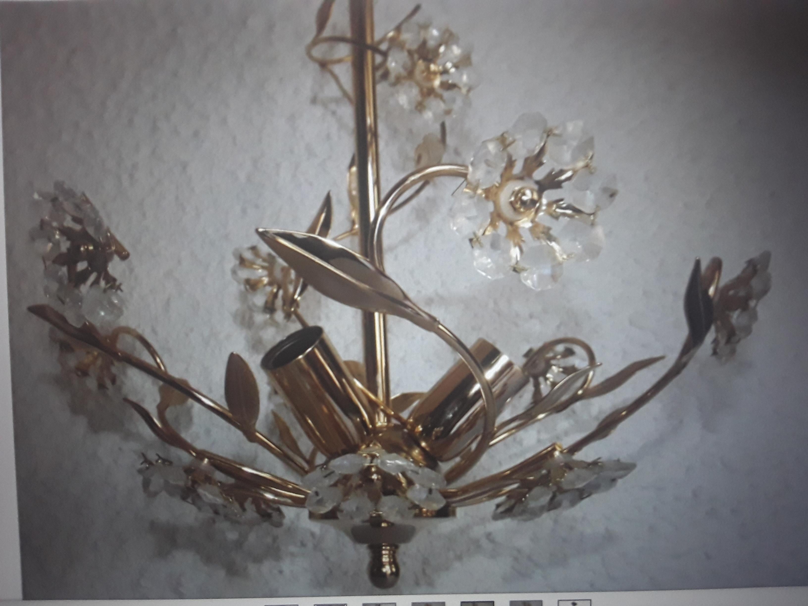 Österreichischer Kristall-Blumenkronleuchter in Blumenform von Palwa 24K, Mid-Century Modern, 1960er Jahre (Metall) im Angebot