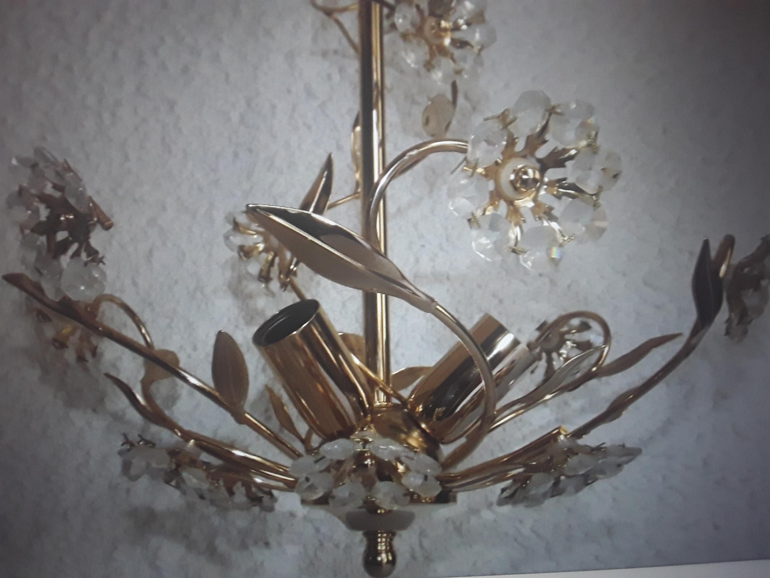 1960's Mid Century Modern Austrian Crystal Flower Form Chandelier by Palwa 24K For Sale 1