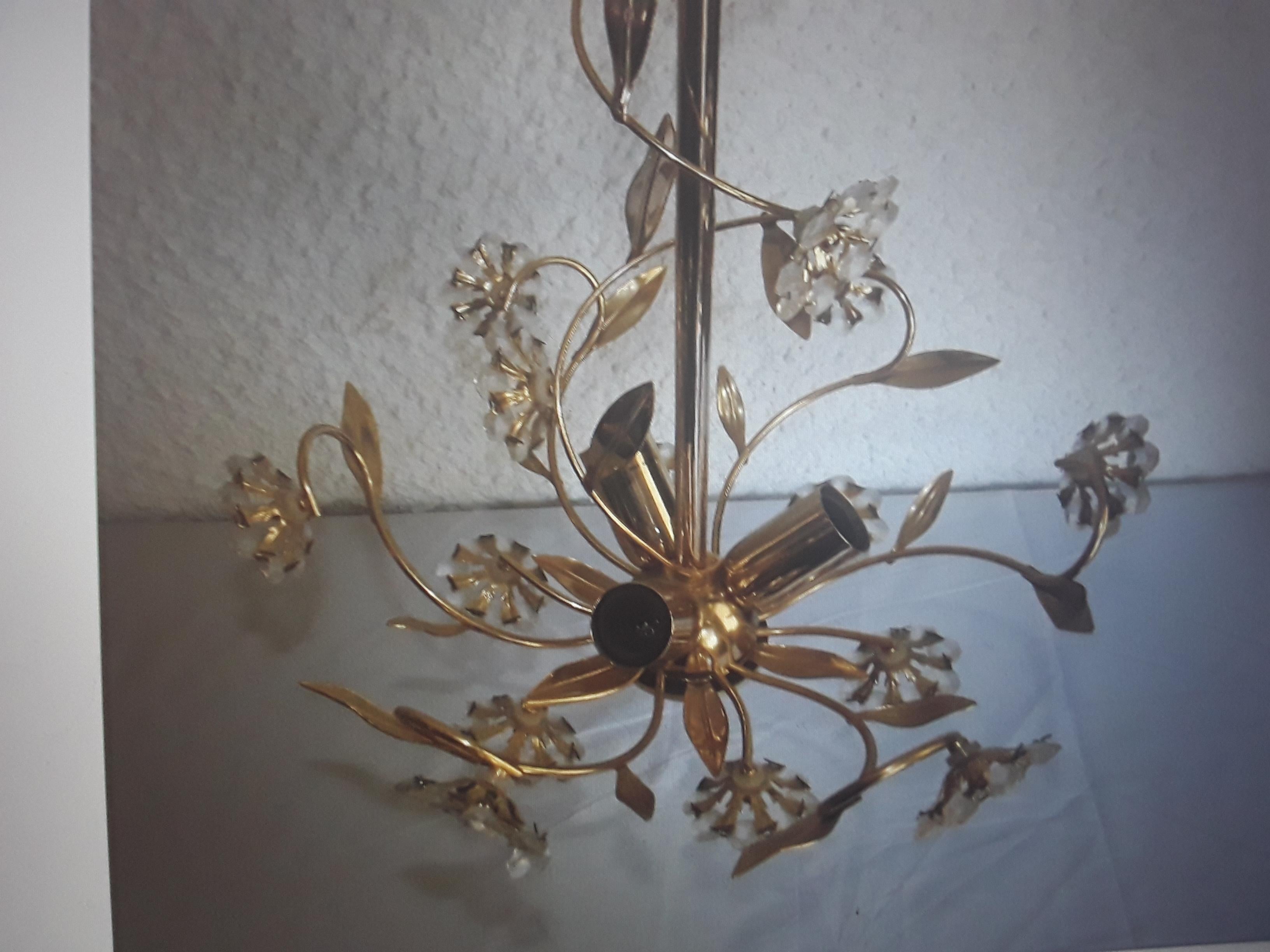 1960's Mid Century Modern Austrian Crystal Flower Form Chandelier by Palwa 24K For Sale 2