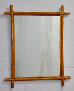 1960's Mid-Century Modern Bamboo And Rattan Large Wall Mirror
