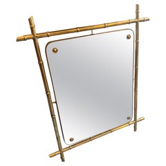1960s Mid-Century Modern Bamboo-Shaped Brass Italian Wall Mirror