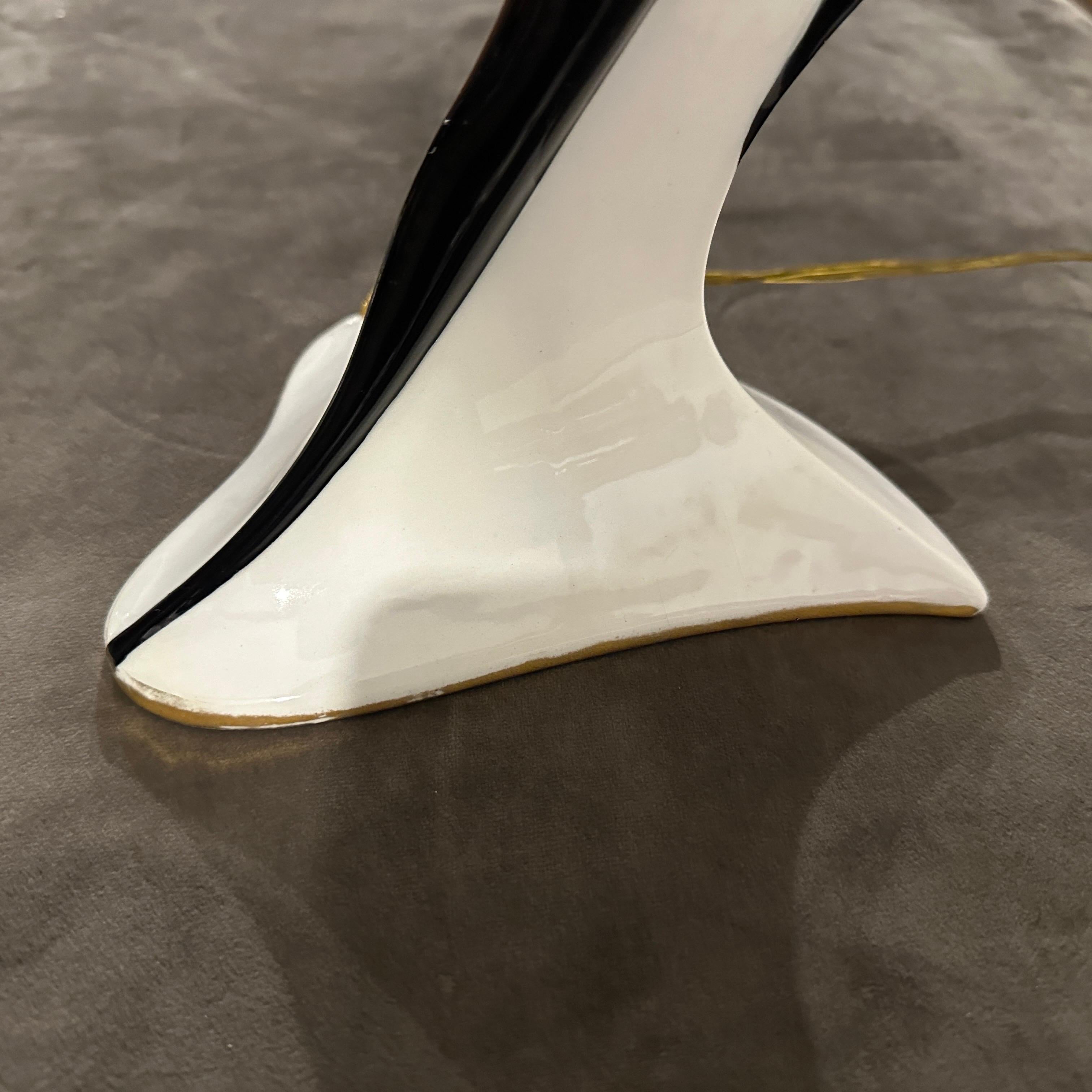 1960s Mid-Century Modern Black and White Ceramic Table Lamp by Italo Casini For Sale 3