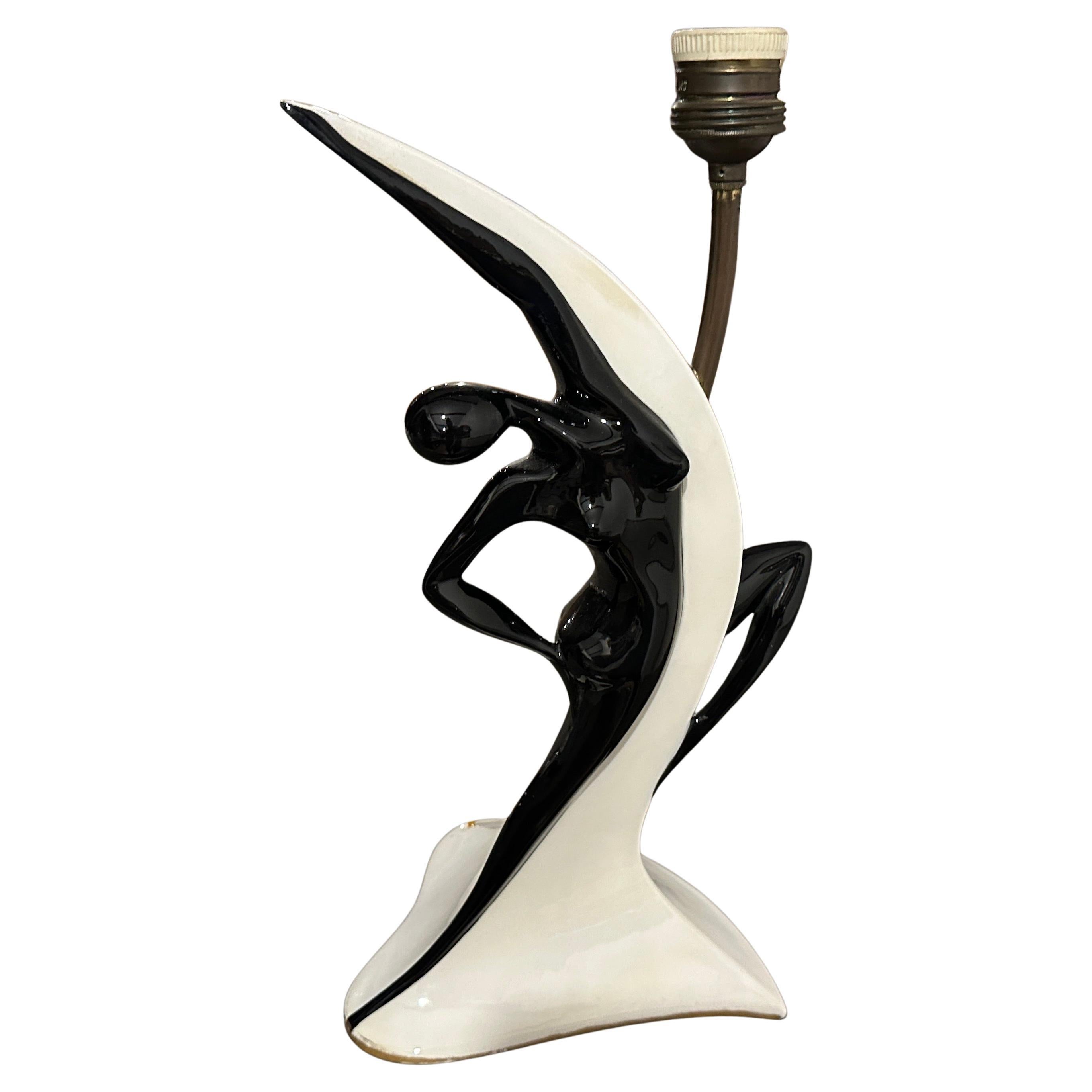 1960s Mid-Century Modern Black and White Ceramic Table Lamp by Italo Casini For Sale