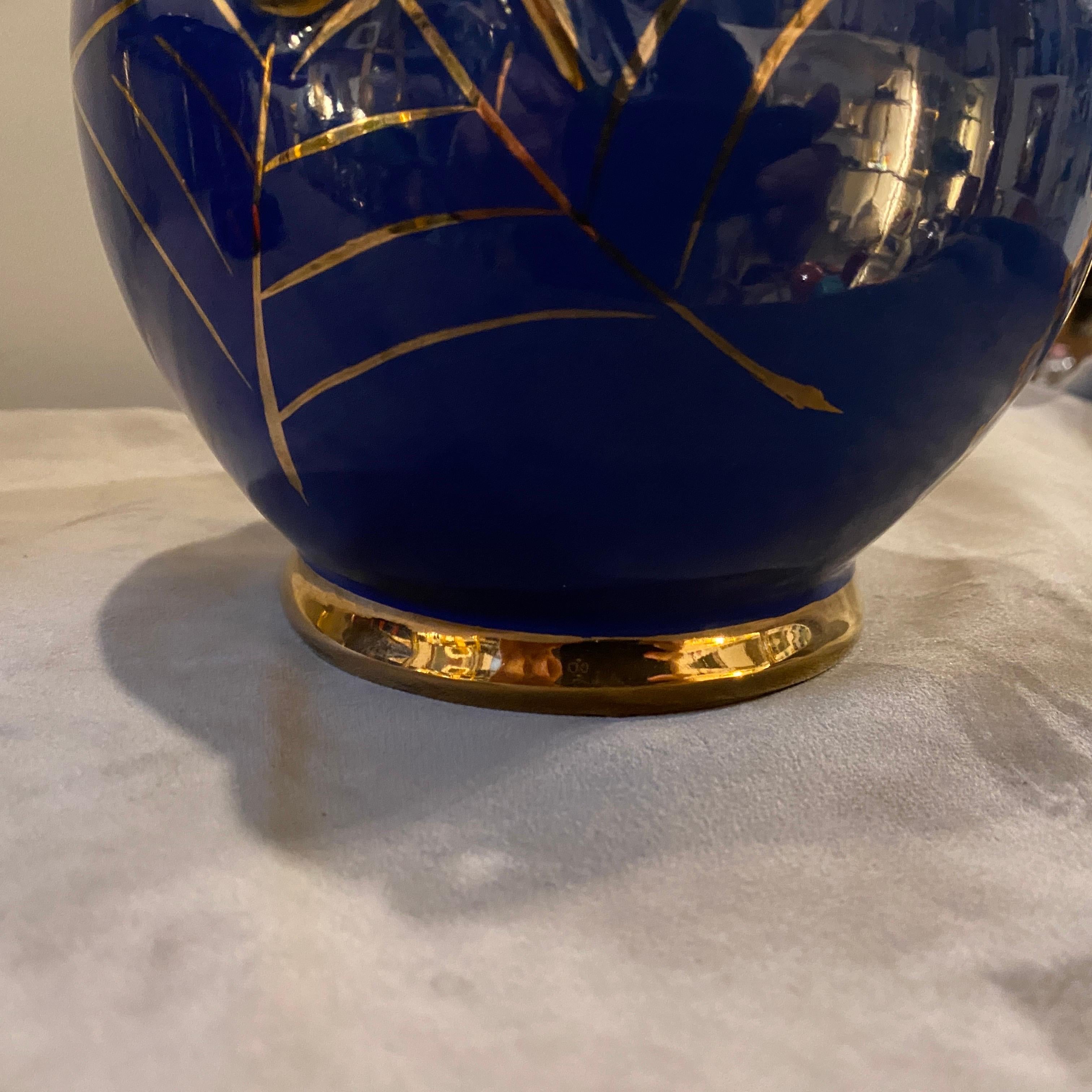 1960s Mid-Century Modern Blue and Gold Ceramic Italian Spider Vase 2