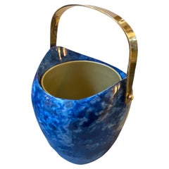 1960s Mid-Century Modern Brass and Blue Goatskin Wine Cooler by Aldo Tura