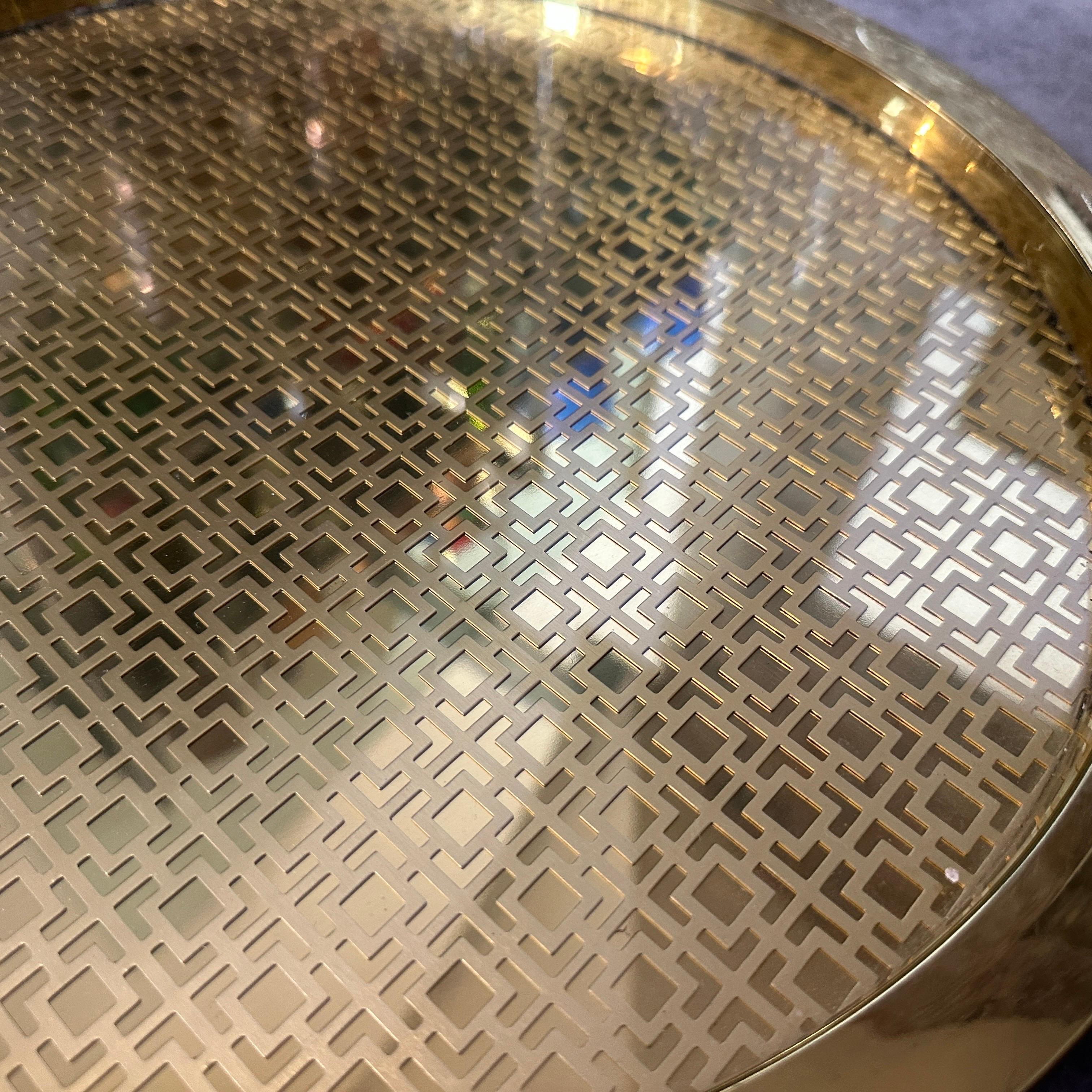 1960s Mid-century Modern Brass and Glass Round Italian Serving Gallery Tray For Sale 1