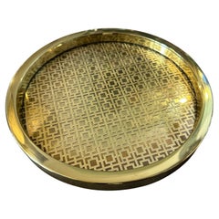 1960s Mid-century Modern Brass and Glass Round Italian Serving Tray