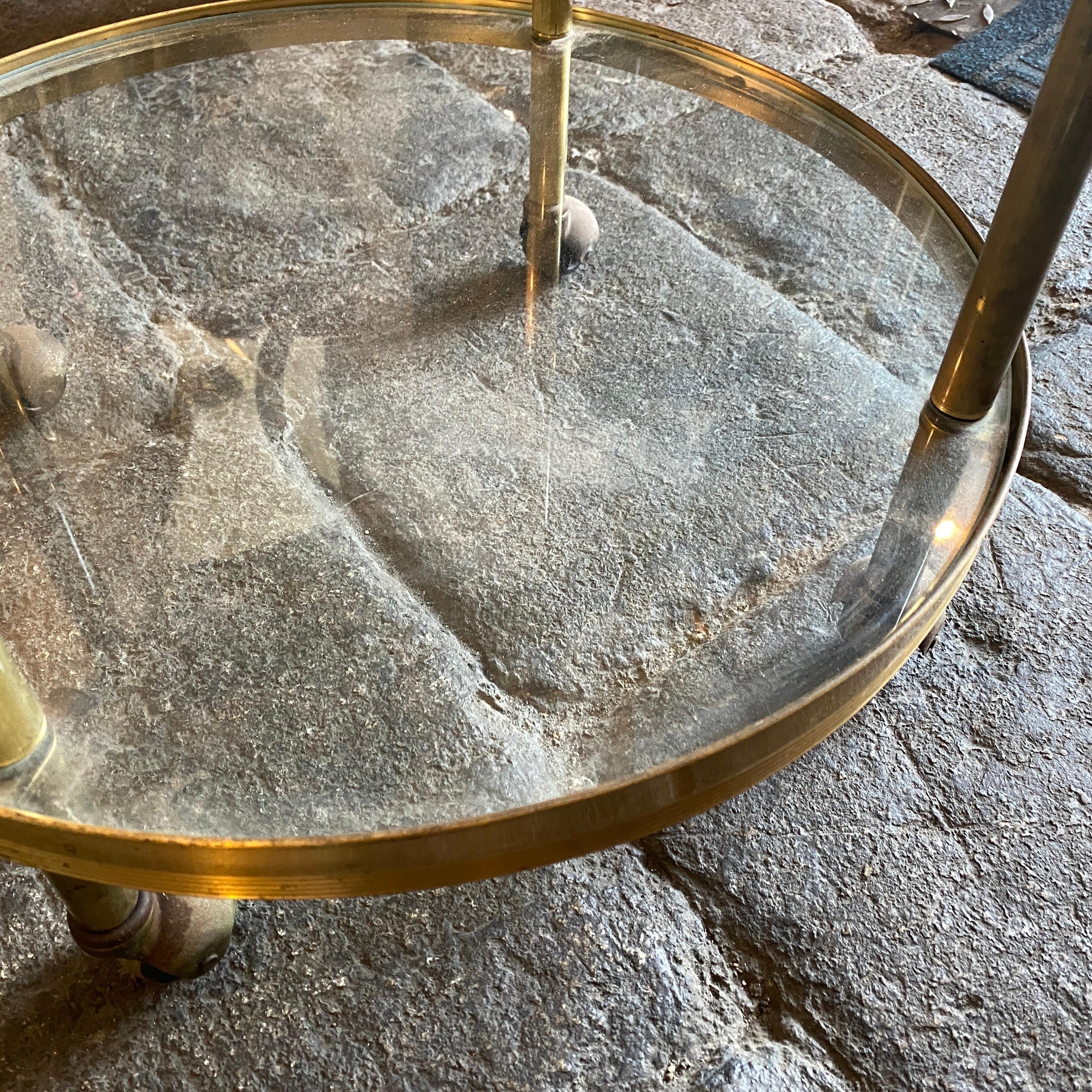 1960s Mid-century Modern Brass and Heavy Glass Italian Bar Cart In Good Condition In Aci Castello, IT