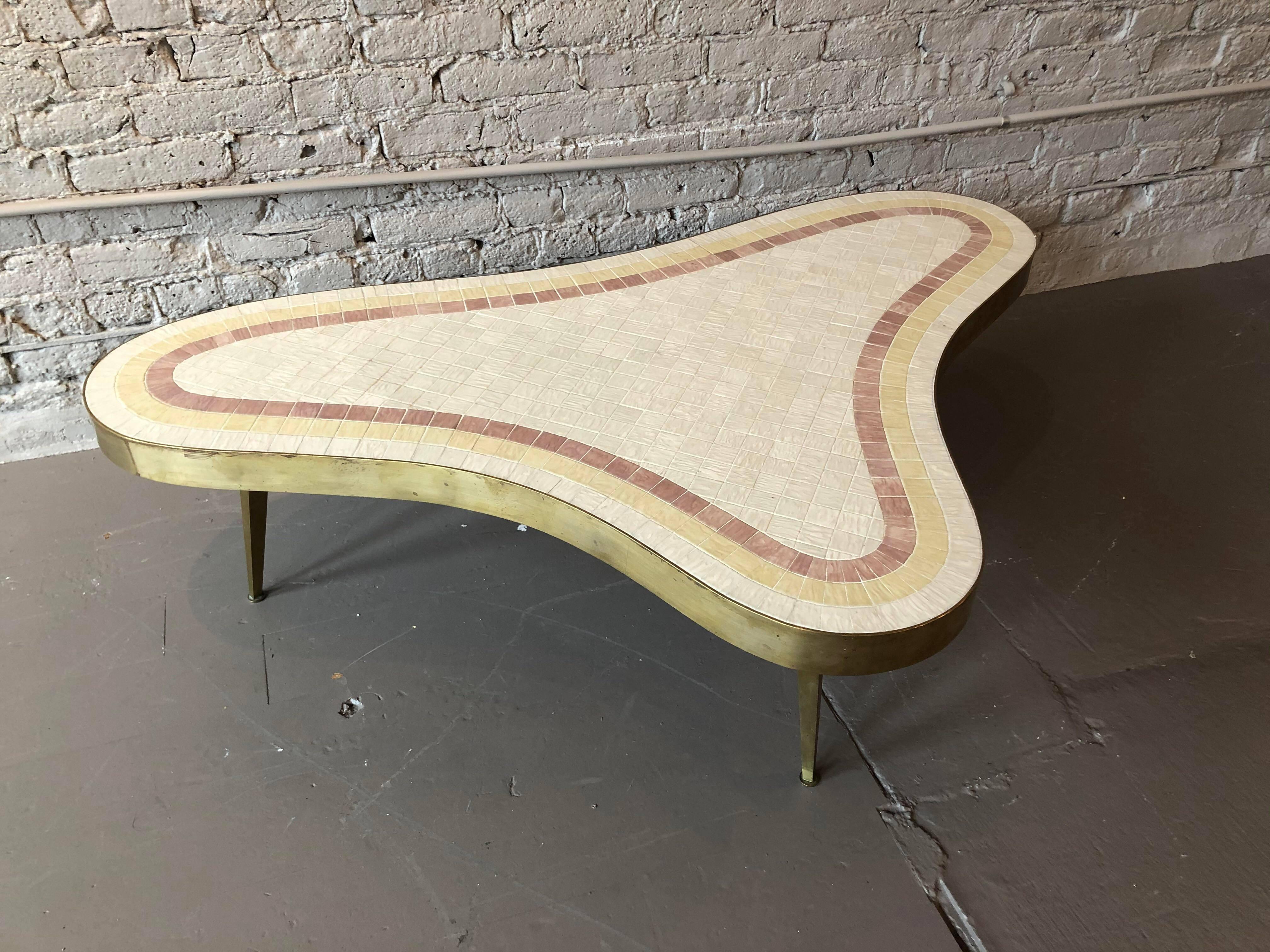 1960s Mid-Century Modern Brass and Mosaic Tile Coffee Table 5