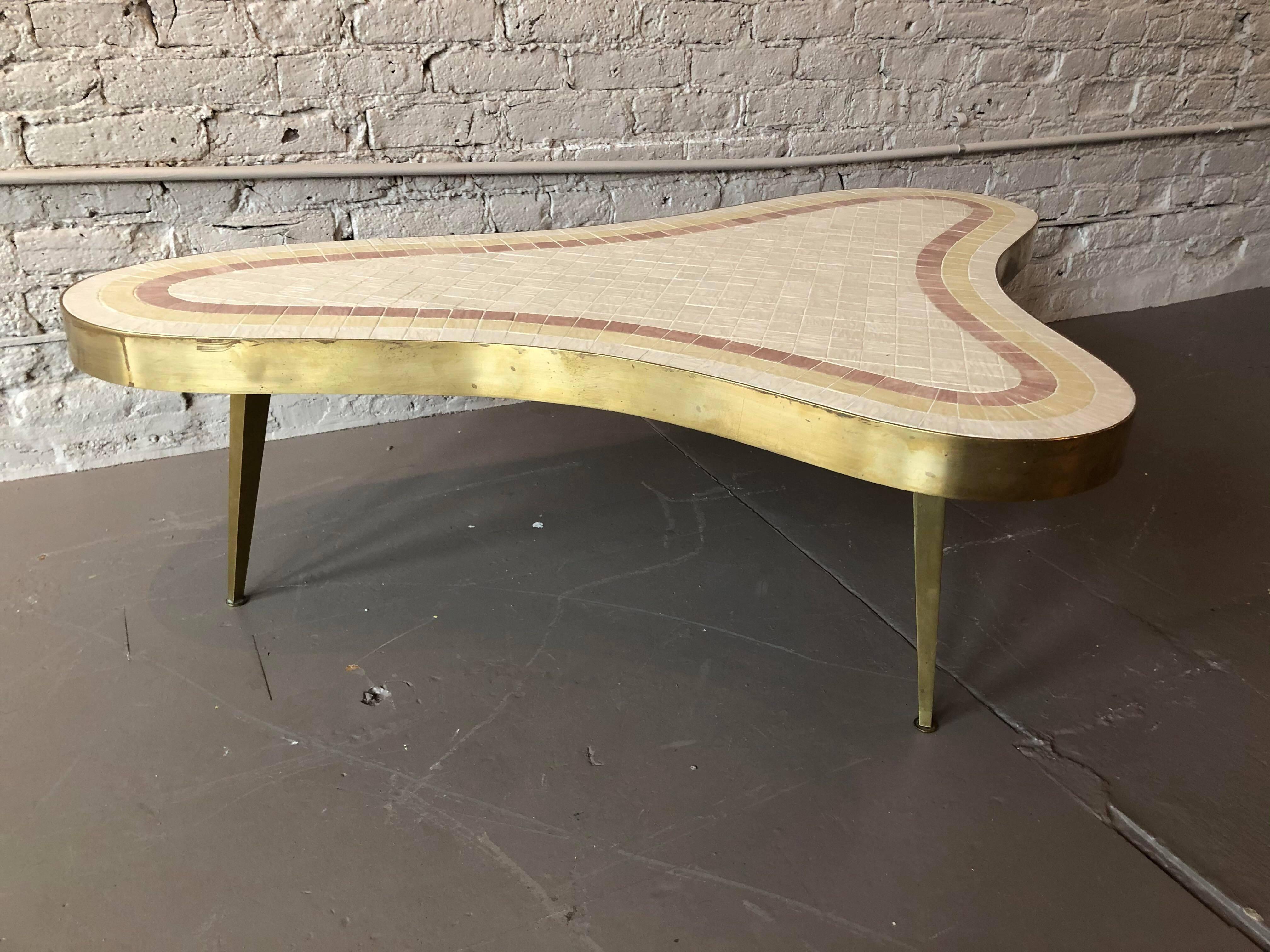 1960s Mid-Century Modern Brass and Mosaic Tile Coffee Table 1